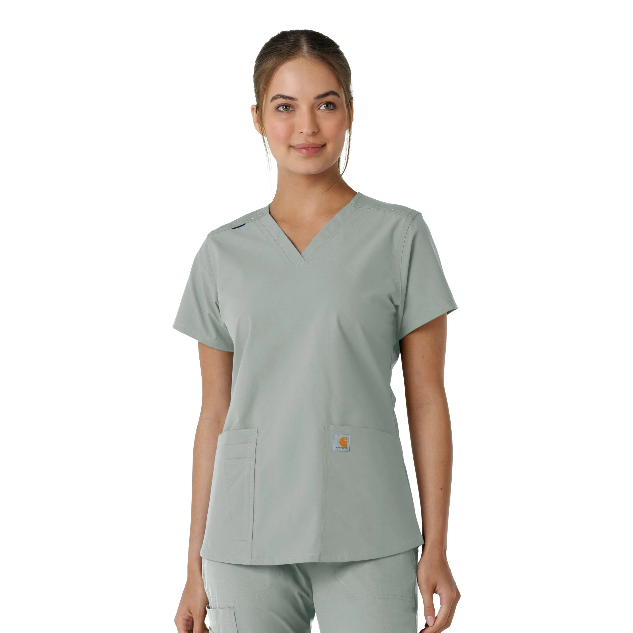 LightweightMaterial Carhartt Force Essentials Women's V-Neck Knit Panel Scrub Top - Grey