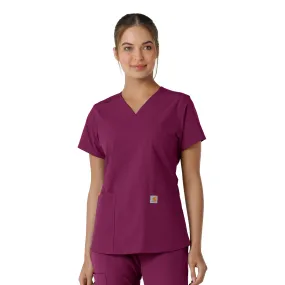 Midweight Texture Carhartt Force Essentials Women's V-Neck Knit Panel Scrub Top - Wine