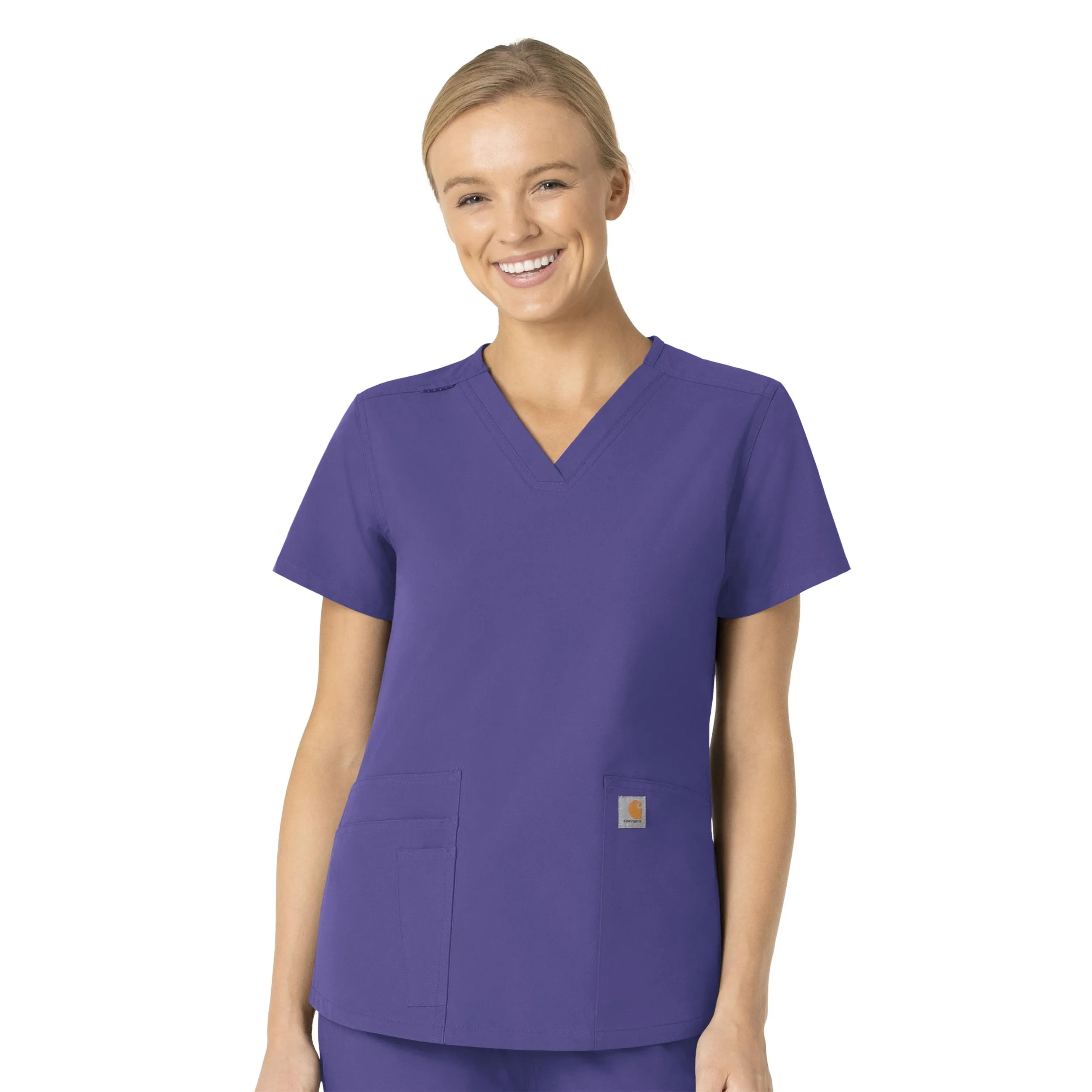 Lightweight Layering Option ReinforcedEdges Carhartt Force Essentials Women's V-Neck Scrub Top - Grape