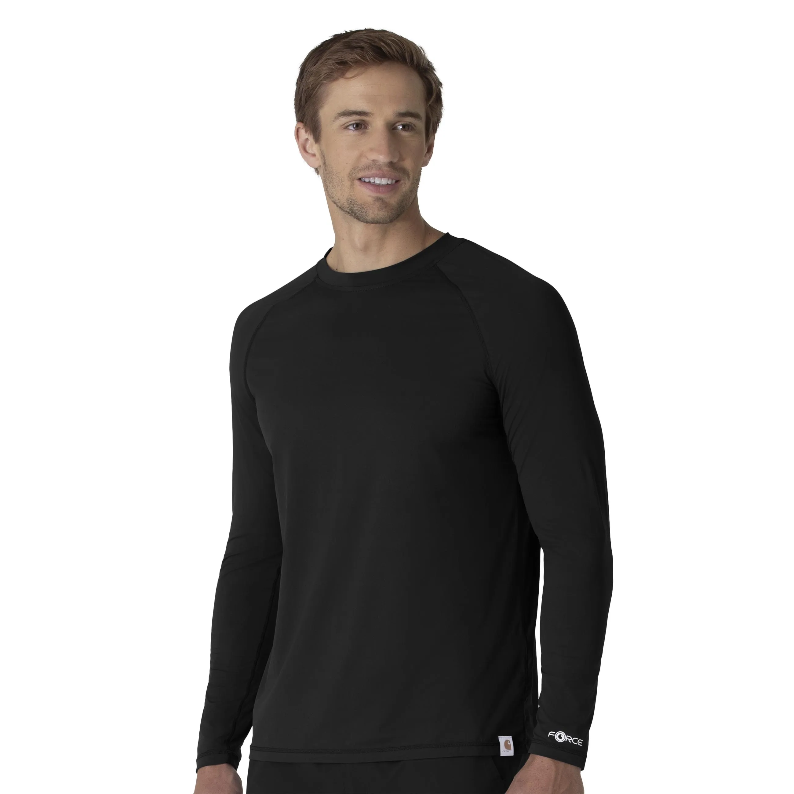 RibbedNeckline Carhartt Force Sub-Scrubs Men's Performance Long Sleeve Tee - Black