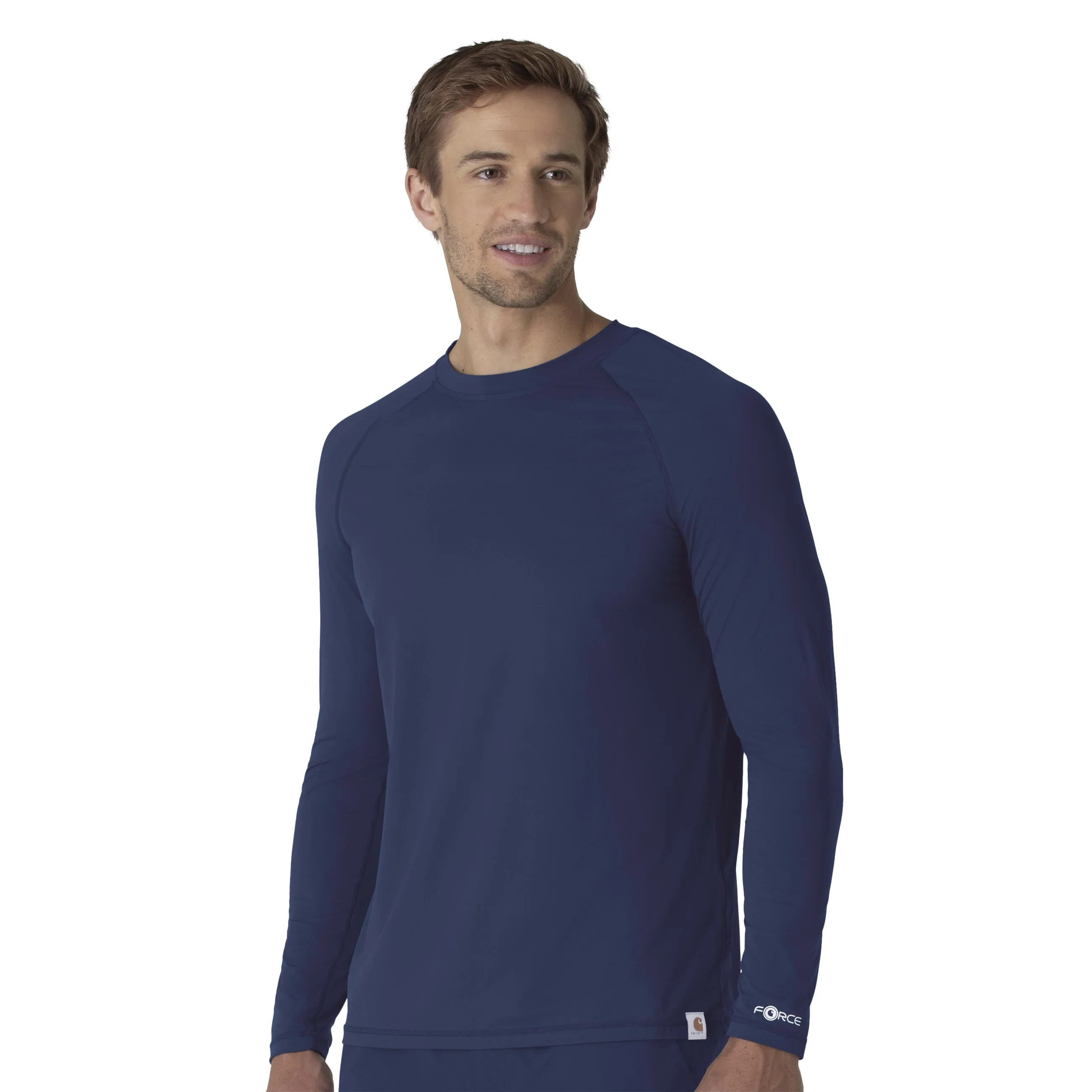 MinimalistSilhouette Contrast Stitch Detail Carhartt Force Sub-Scrubs Men's Performance Long Sleeve Tee - Navy