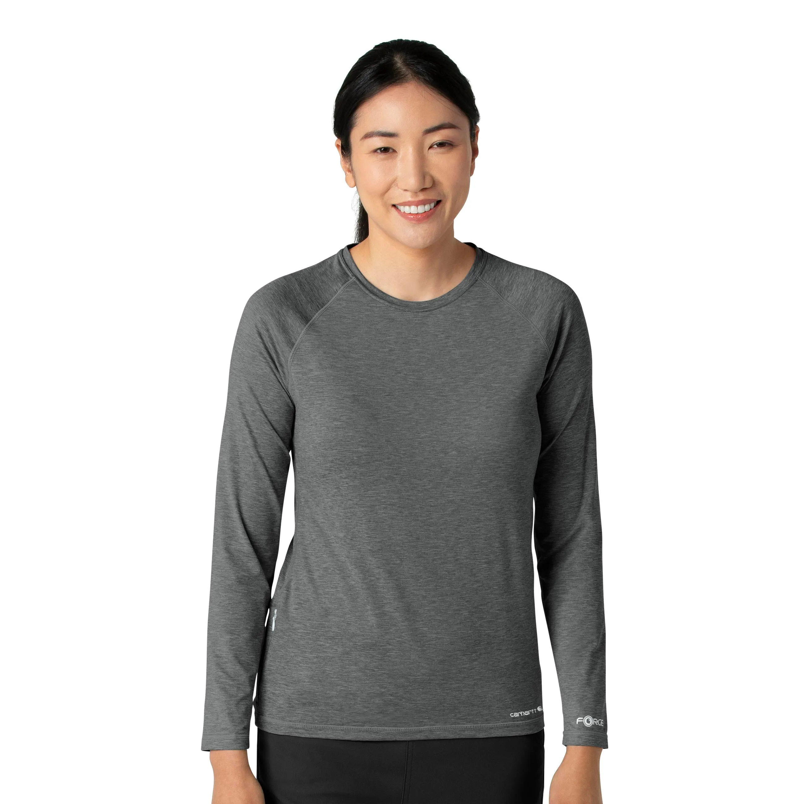 Carhartt Force Sub-Scrubs Women's Performance Long Sleeve Tee - Pewter Heather Minimalist Detailing