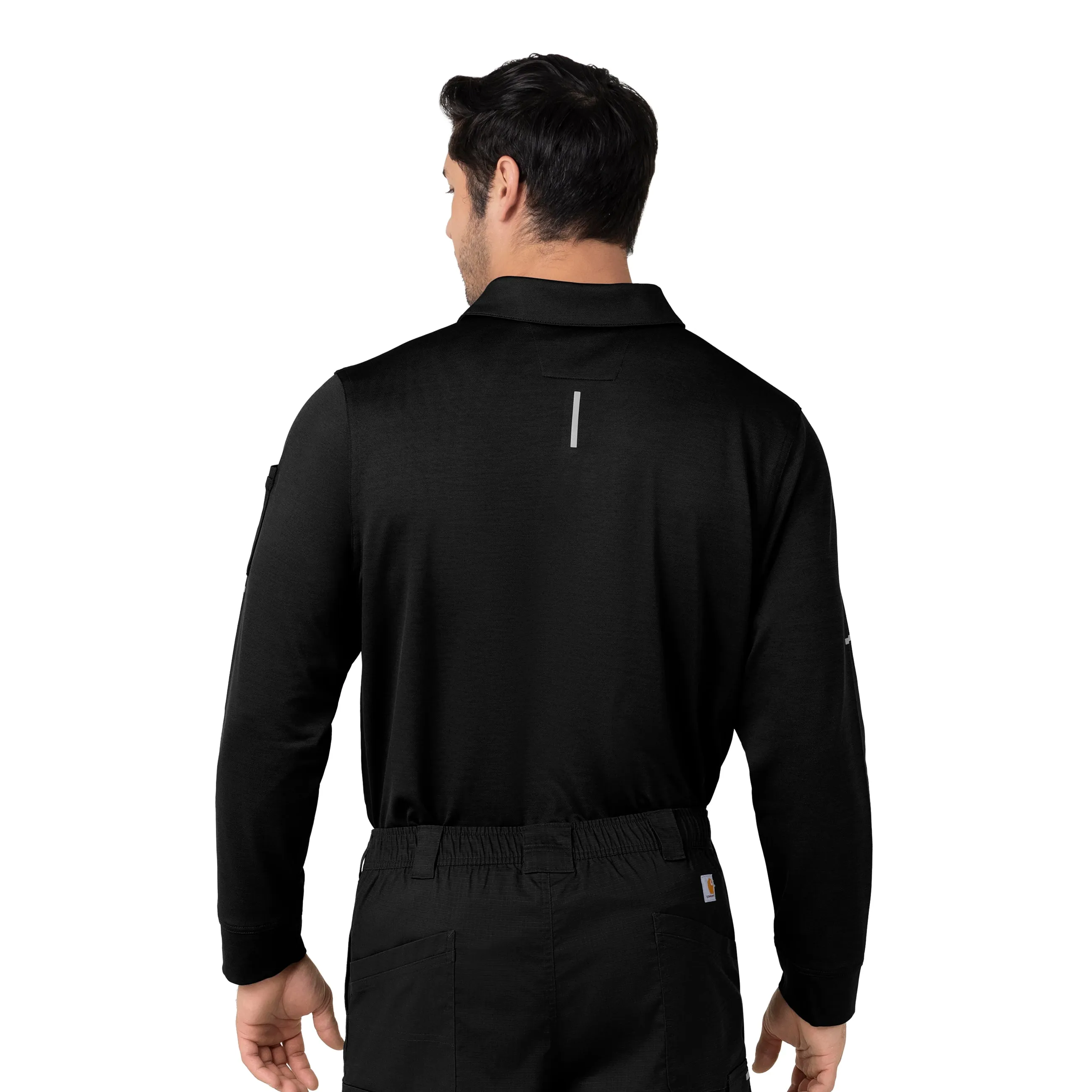 HypoallergenicMaterial Carhartt Rugged Flex RSCU Men's Heavyweight Long Sleeve Polo Scrub Top - Black