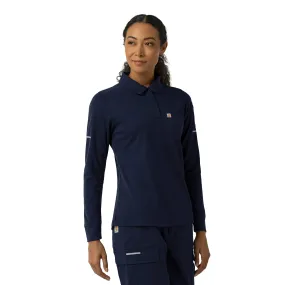 Carhartt Rugged Flex RSCU Women's Heavyweight Long Sleeve Polo Scrub Top - Dark Navy RibbedTrims TaglessDesign
