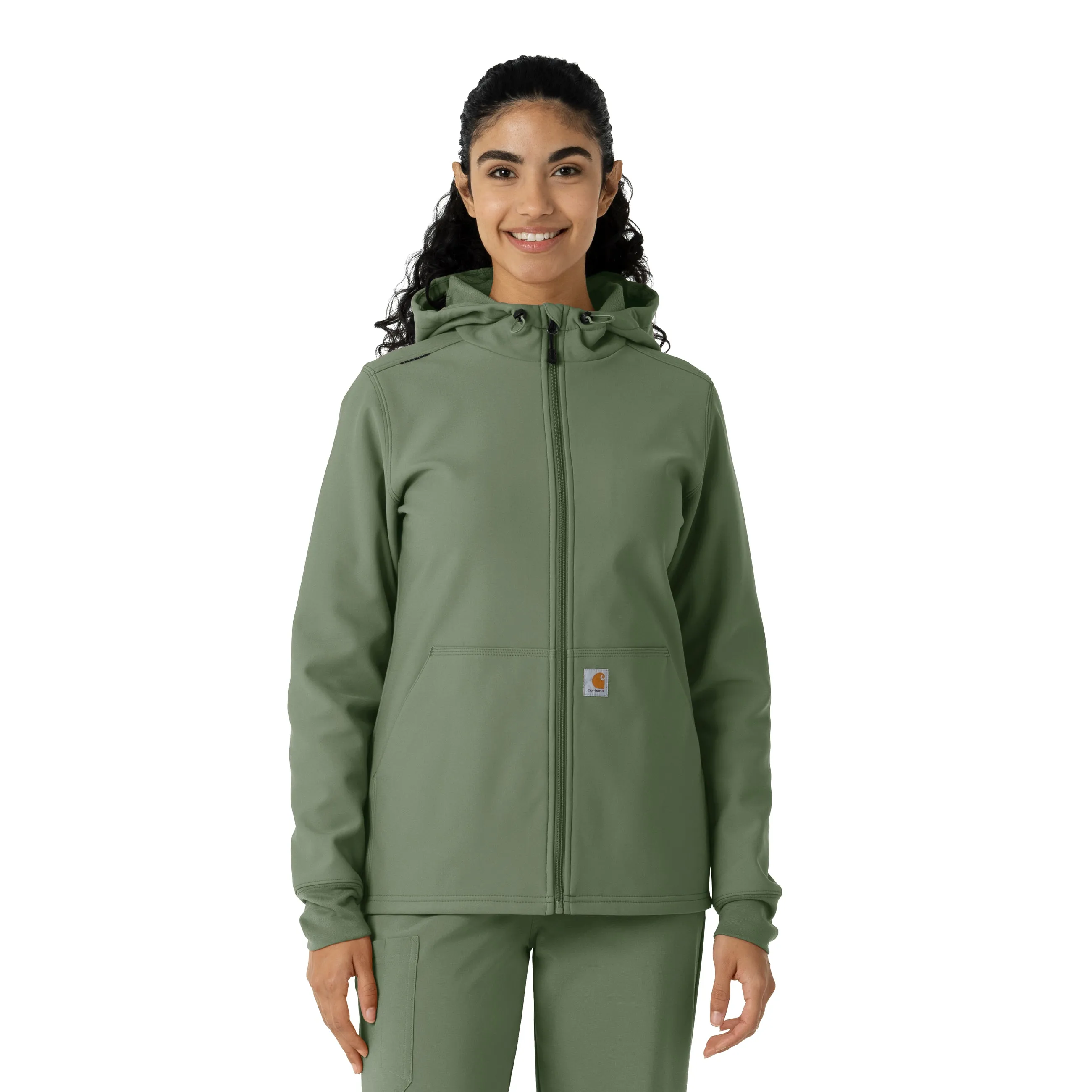 Carhartt Women's Bonded Fleece Hoodie - Olive Layered Hem Detailing