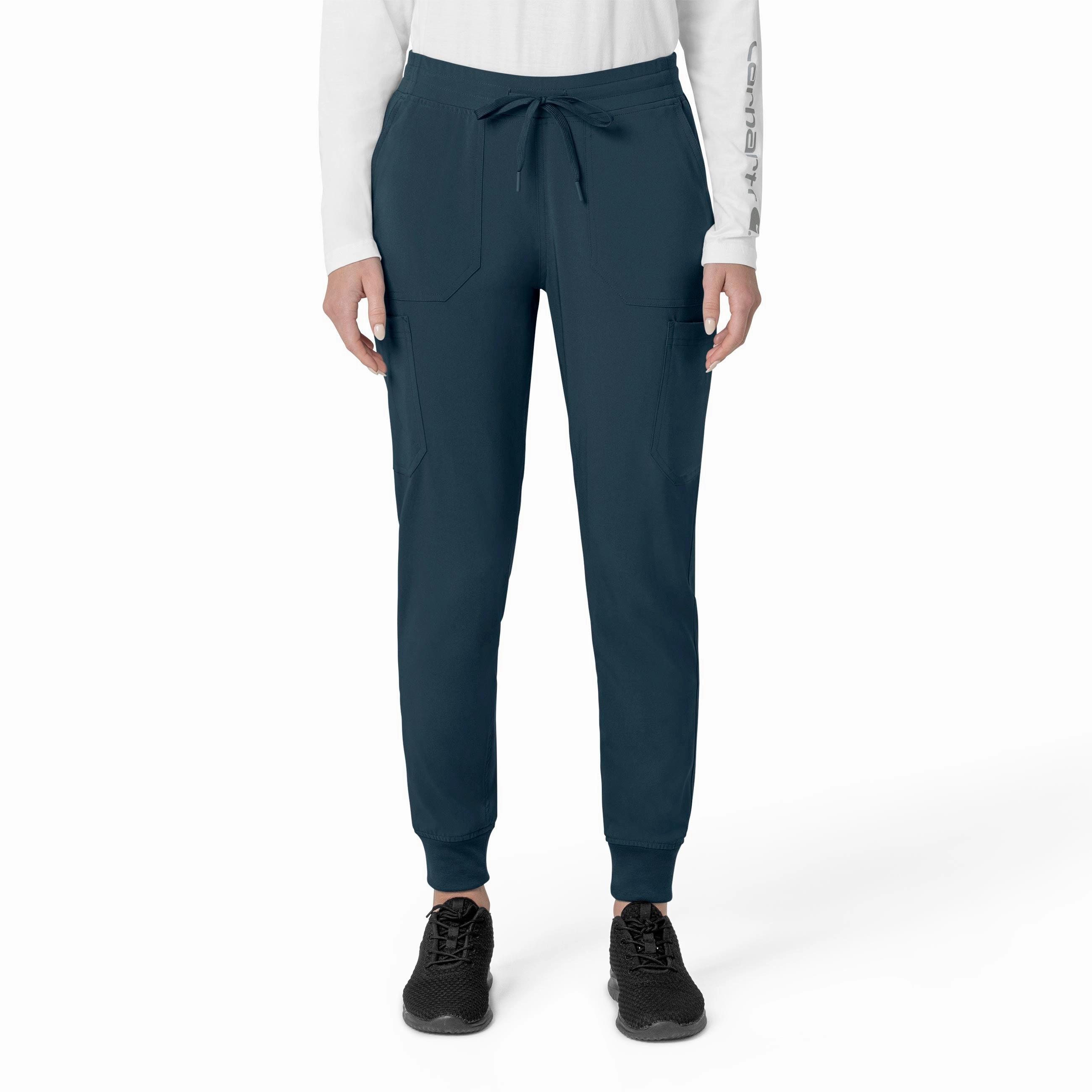 Carhartt Force Cross-Flex Women's Cargo Jogger Scrub Pant - Deep Navy Cozy Waist Layered Wear