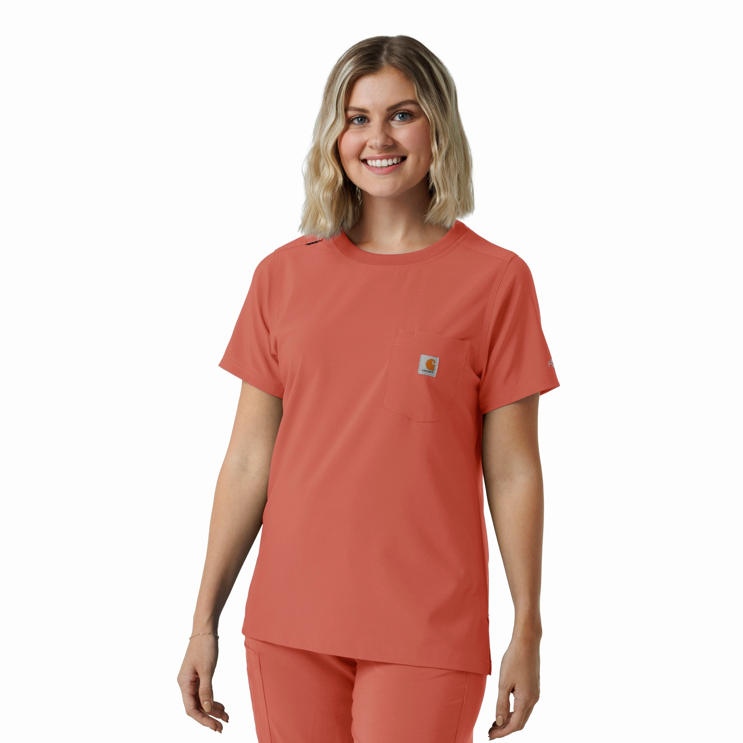 RaglanSleeve Carhartt Force Cross-Flex Women's Crew Neck Scrub Top - Dusty Cedar