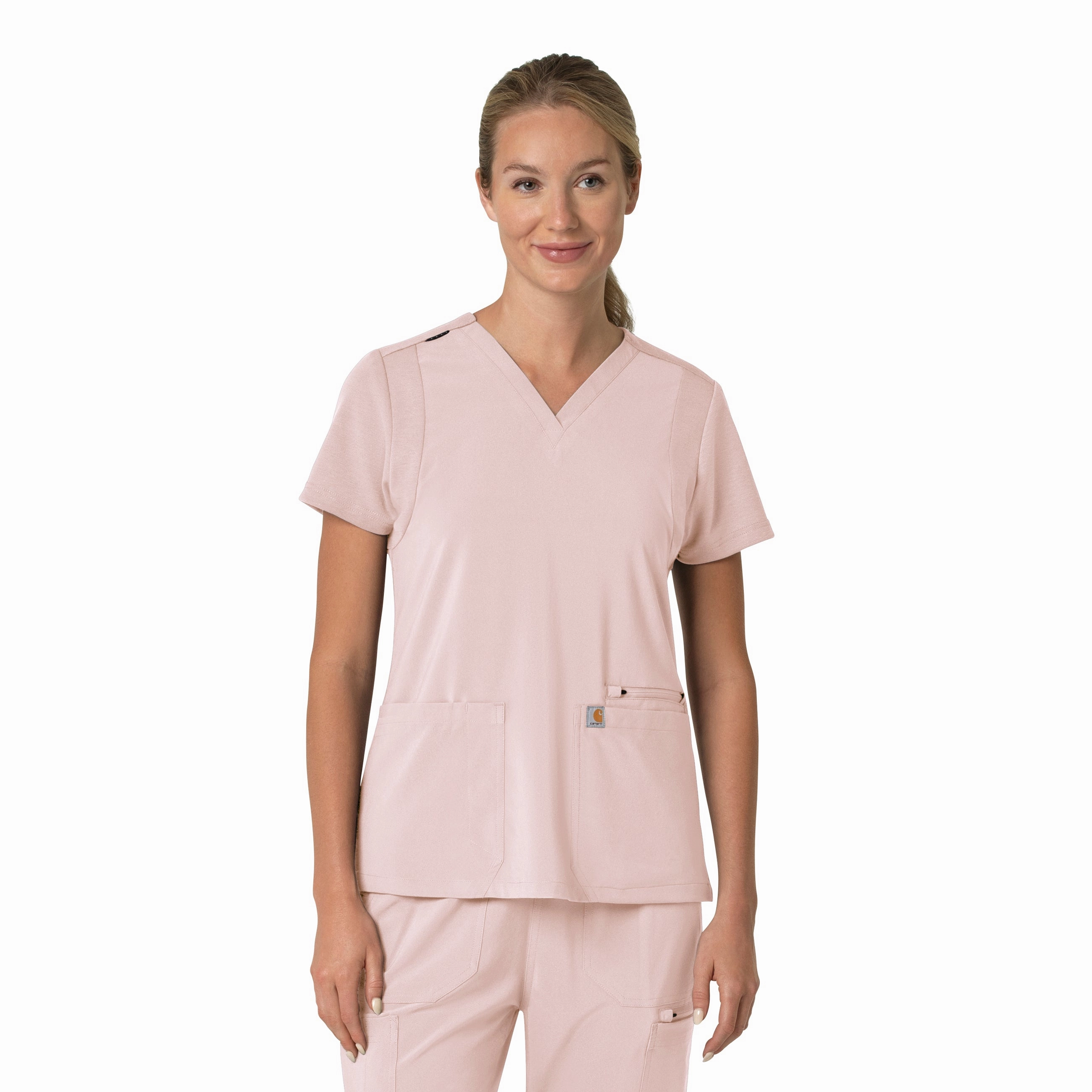 Carhartt Force Cross-Flex Women's Flex Panel V-Neck Scrub Top - Soft Rose Breathable Tank