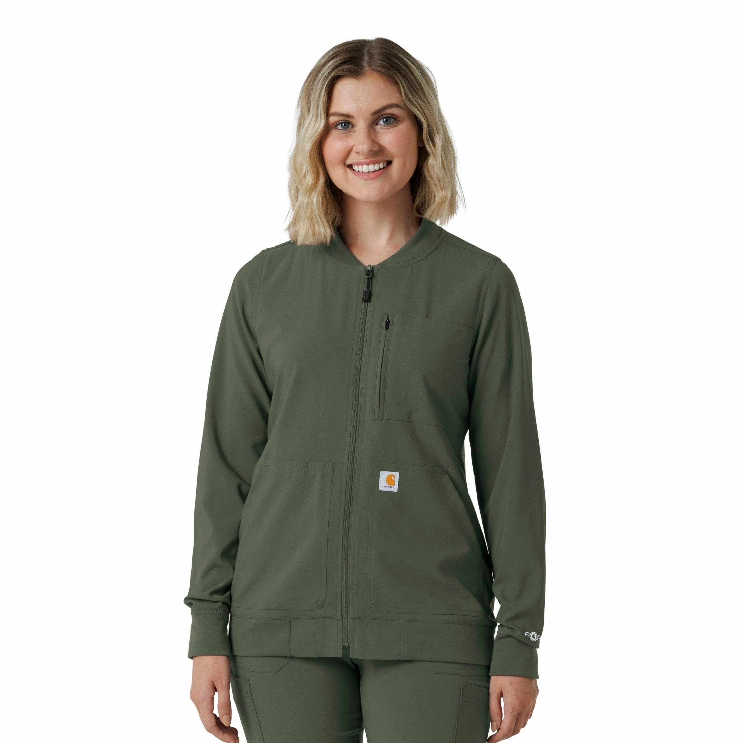 Carhartt Force Cross-Flex Women's Lightweight Scrub Jacket - Olive Compassion Protective Padding