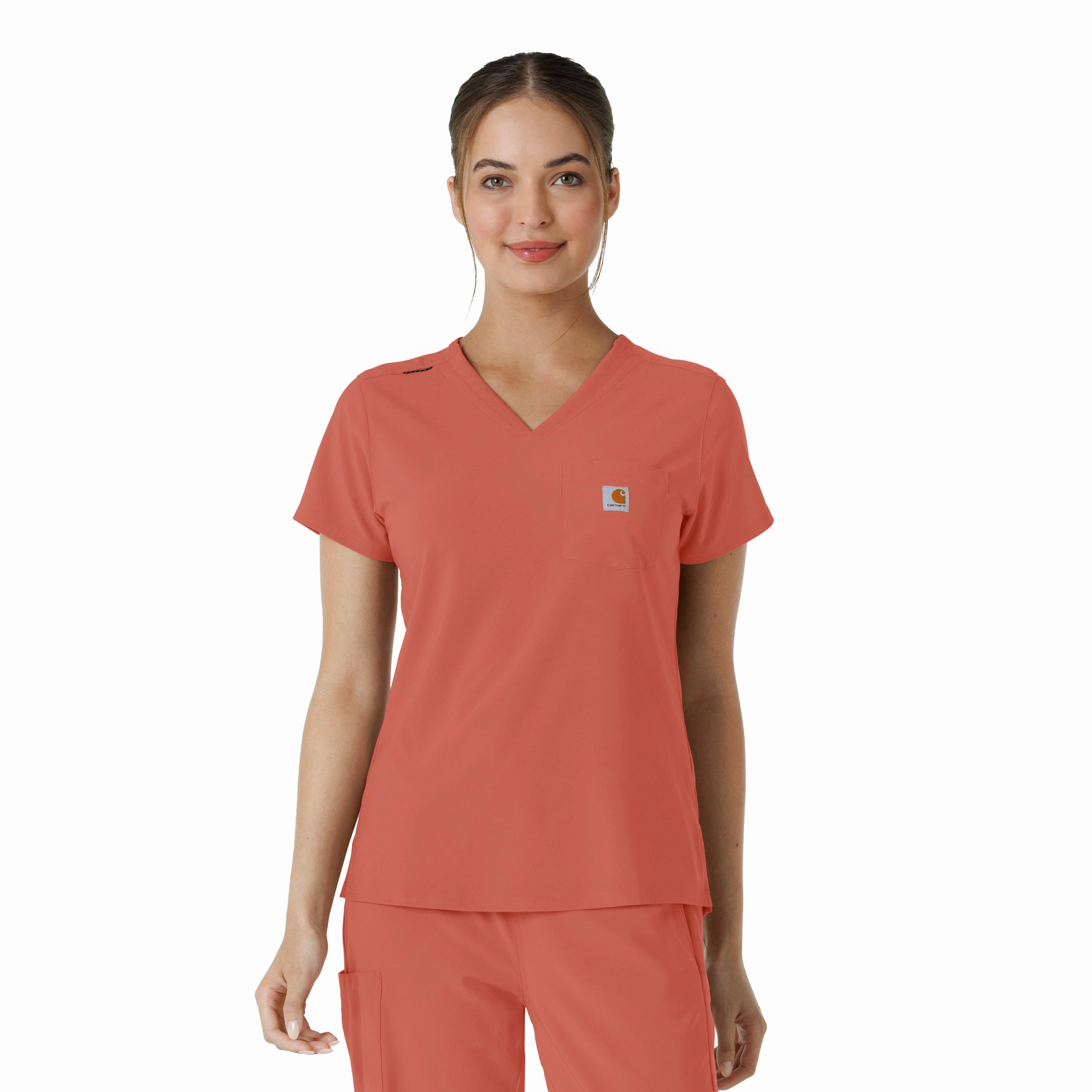 Carhartt Force Cross-Flex Women's Tuck-In Scrub Top - Dusty Cedar PuckerFree Surface Tapered Side Panels