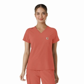 Carhartt Force Cross-Flex Women's Tuck-In Scrub Top - Dusty Cedar Drop Shoulder Design