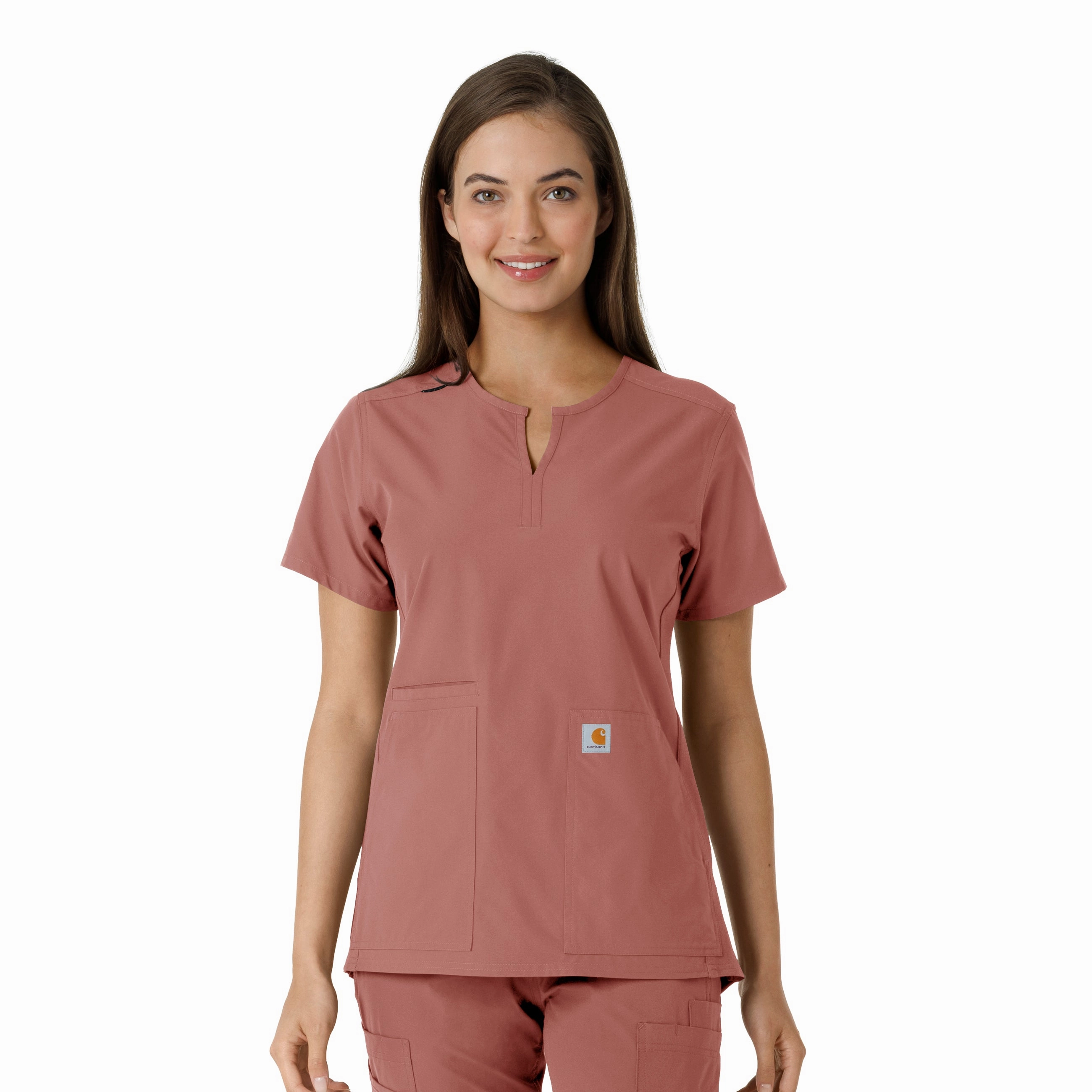 Carhartt Force Essentials Women's Notch Neck Tunic Knit Panel Scrub Top - Wildrose AirflowVents