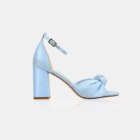 Contoured Footbed Modern Fit The Esther Heeled Sandal Blue Satin