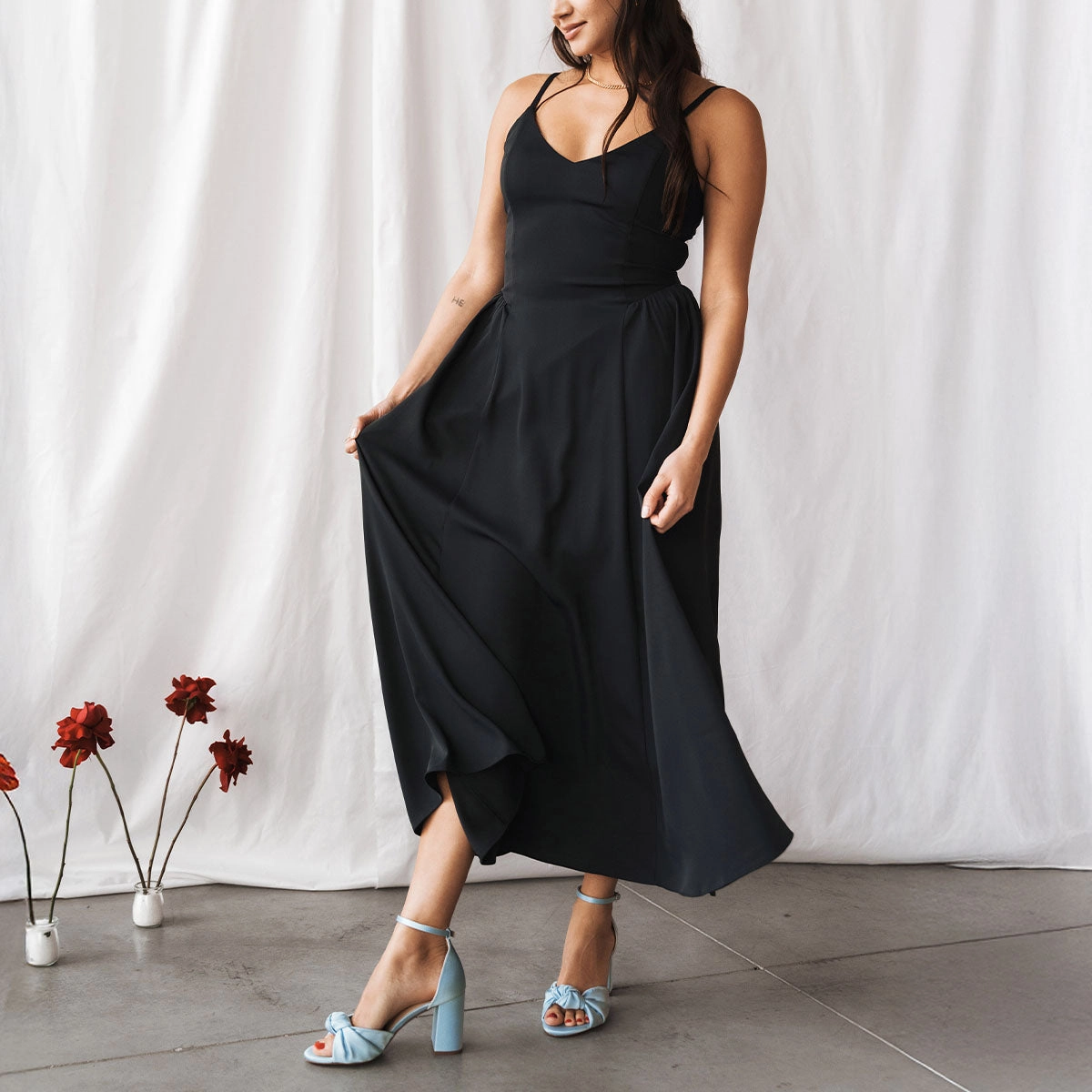 Foam Cushioning Stylish Sandals The Esther Heeled Sandal Blue Satin