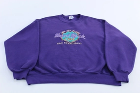 90's Hard Rock Cafe Embroidered Purple San Francisco Sweatshirt Durable Build rhinestone accents