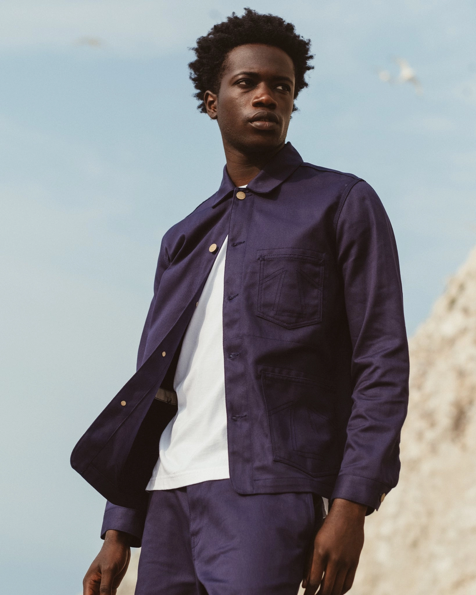 Chore Jacket Garage Cotton Navy Elastic Visualize