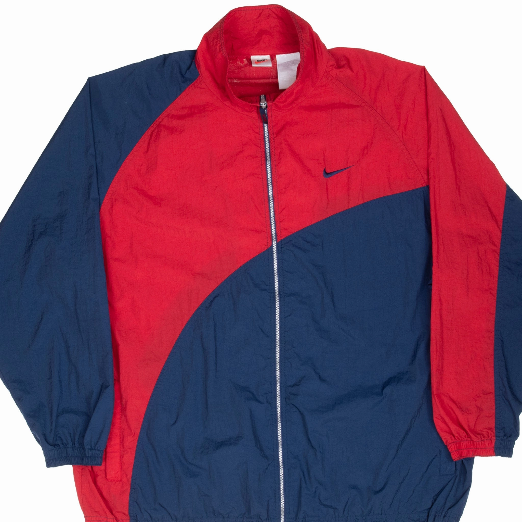 YKK Zipper VINTAGE NIKE CLASSIC SWOOSH BLUE RED 1990S WINDBREAKER JACKET 2XL