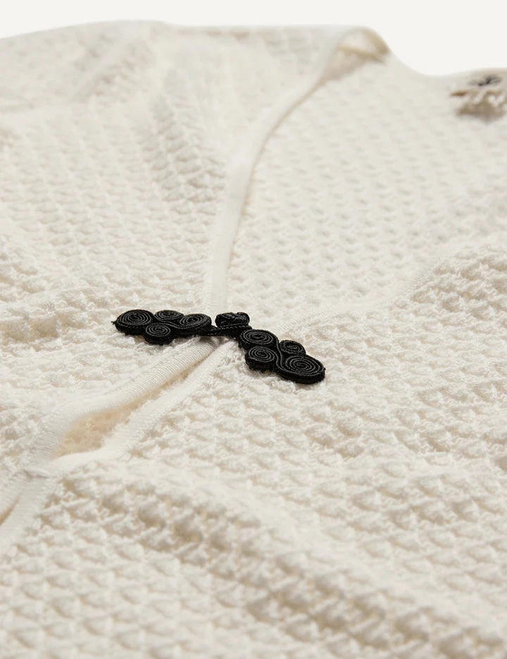 Tanzania Short Dress in Cream Layered Edge Trim Multi Layer Weaving