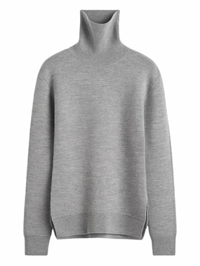 weekday look Ventilation Panel Design High-neck Double Knit Sweater in Pale Grey Melange