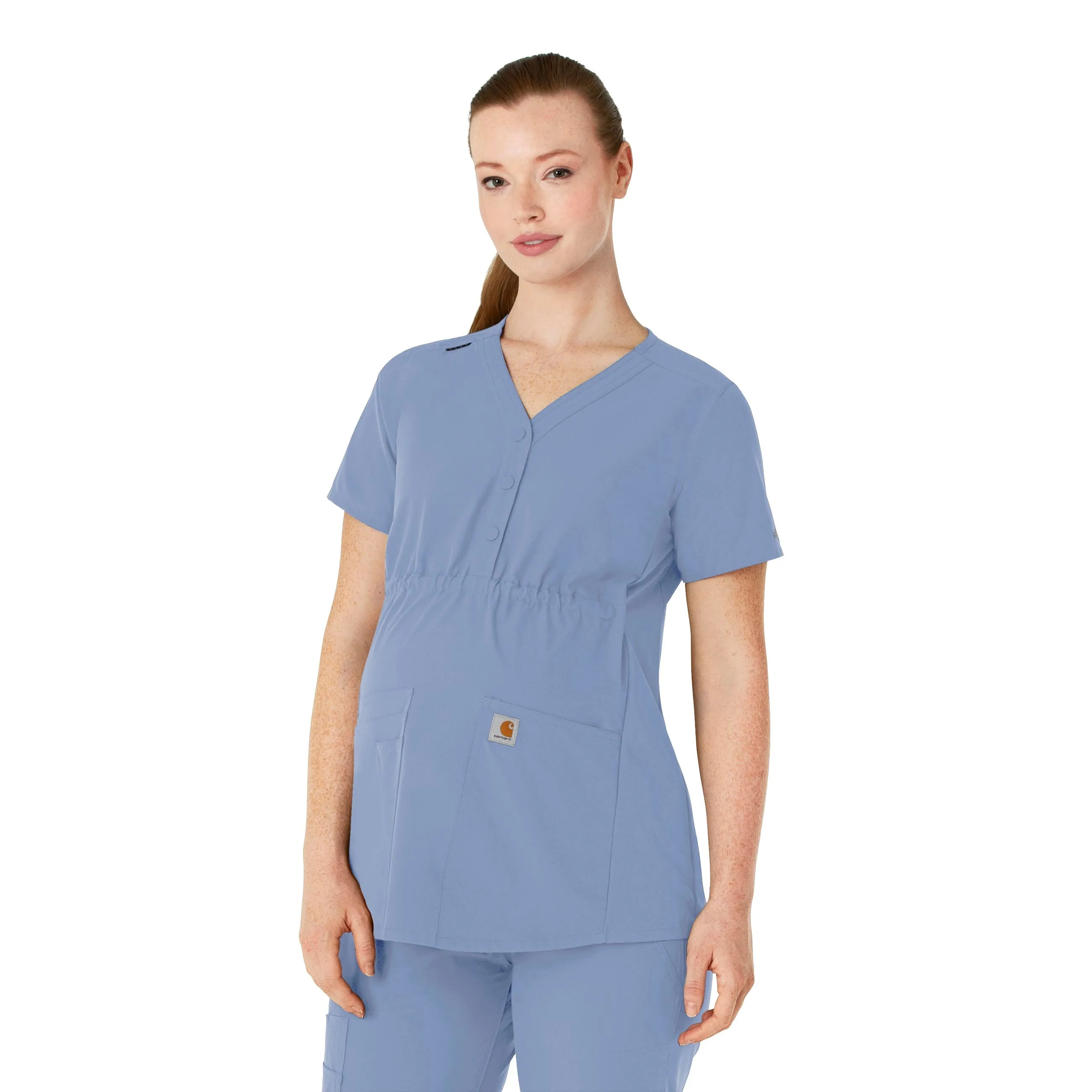 Carhartt Force Essentials Women's Henley Maternity Scrub Top - Ceil Blue FlexFit Technology