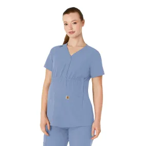 Carhartt Force Essentials Women's Henley Maternity Scrub Top - Ceil Blue FlexFit Technology
