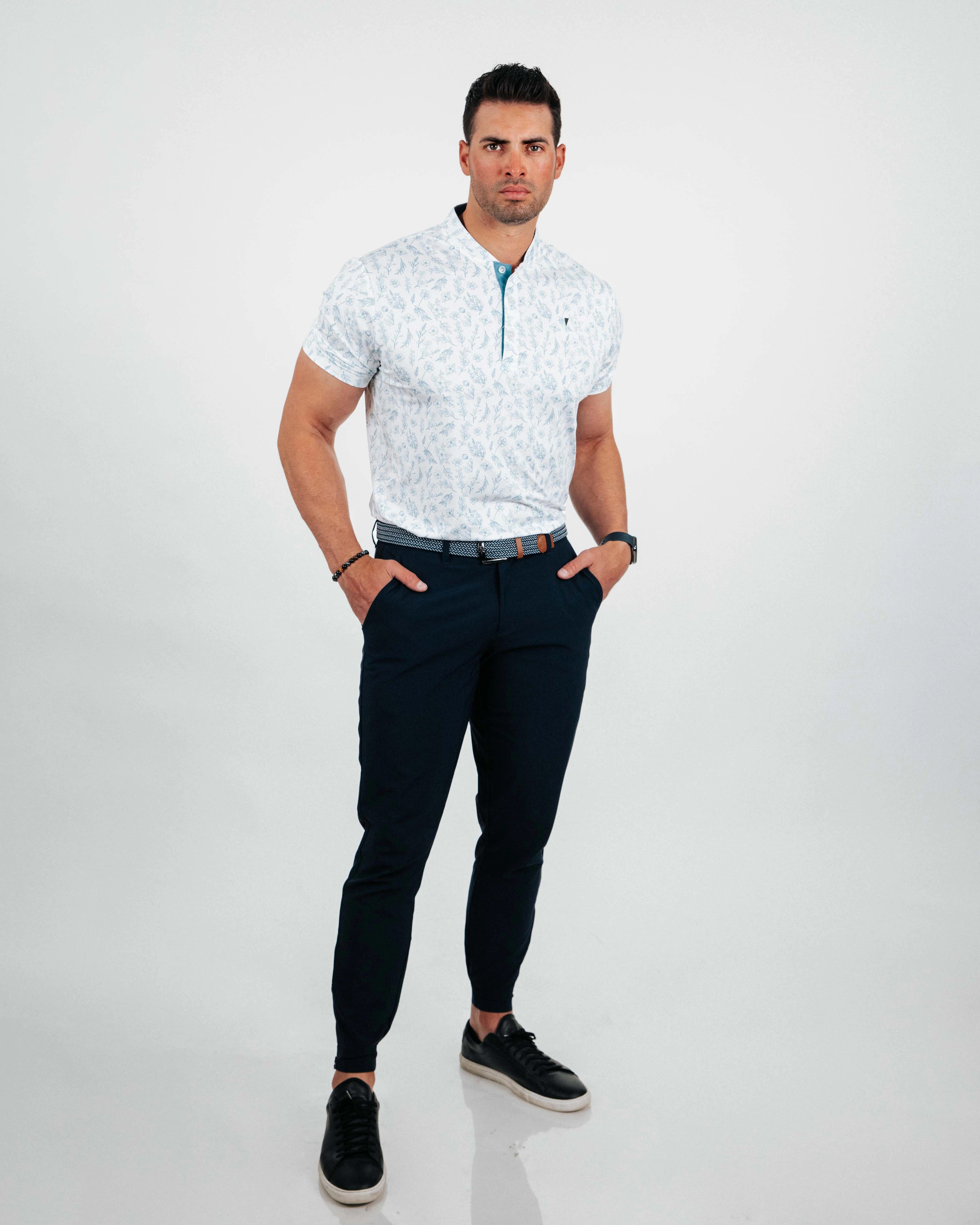 Lightweight Comfort Slate Floral Blade Polo