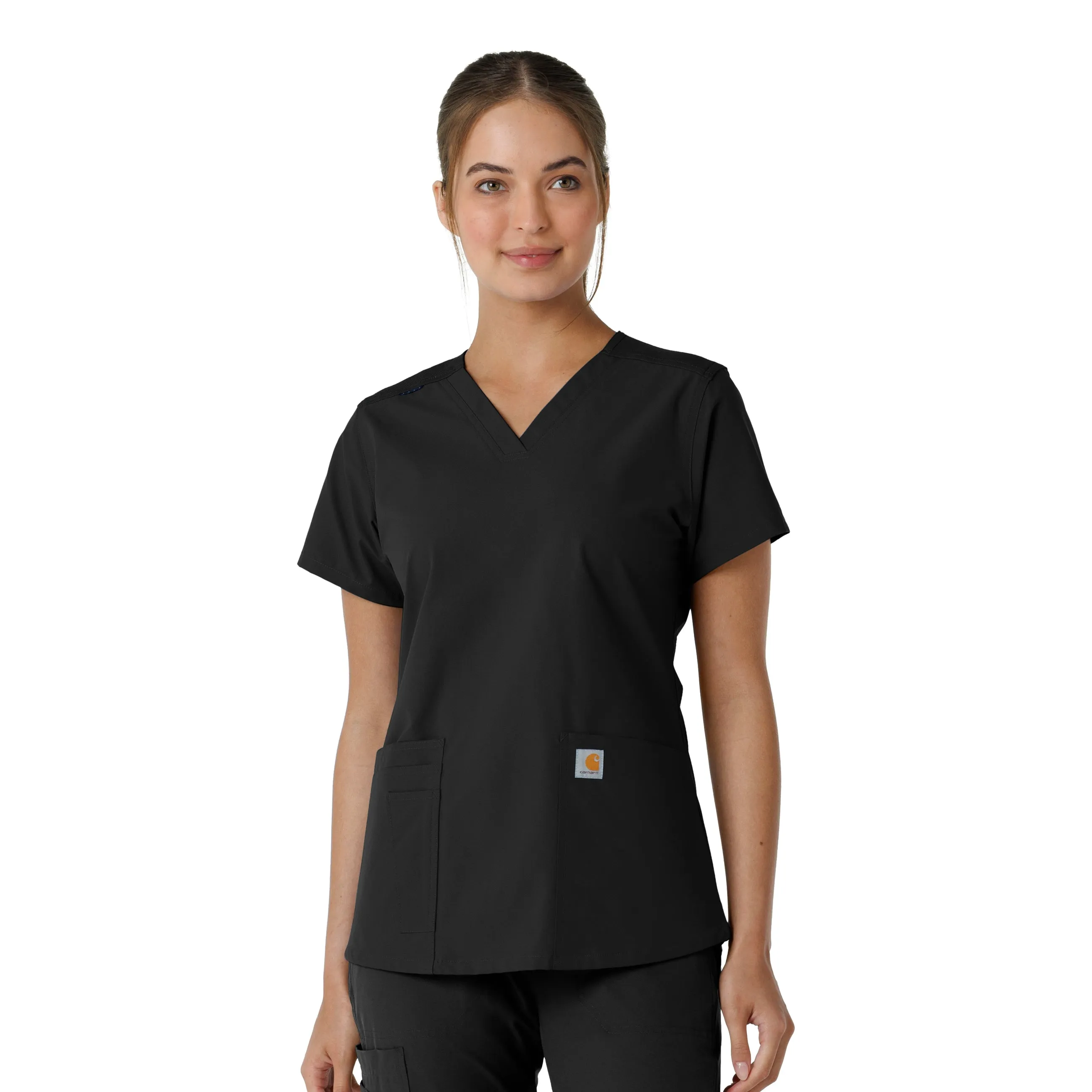 WindproofBarrierTechnology Carhartt Force Essentials Women's V-Neck Knit Panel Scrub Top - Black