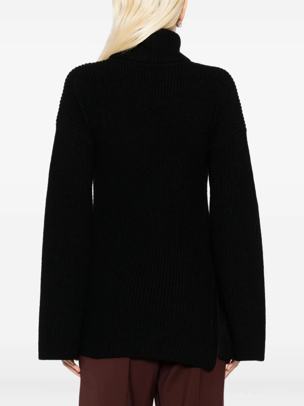 Compression Fit Casual Draping Slit Sleeve Knit in Black