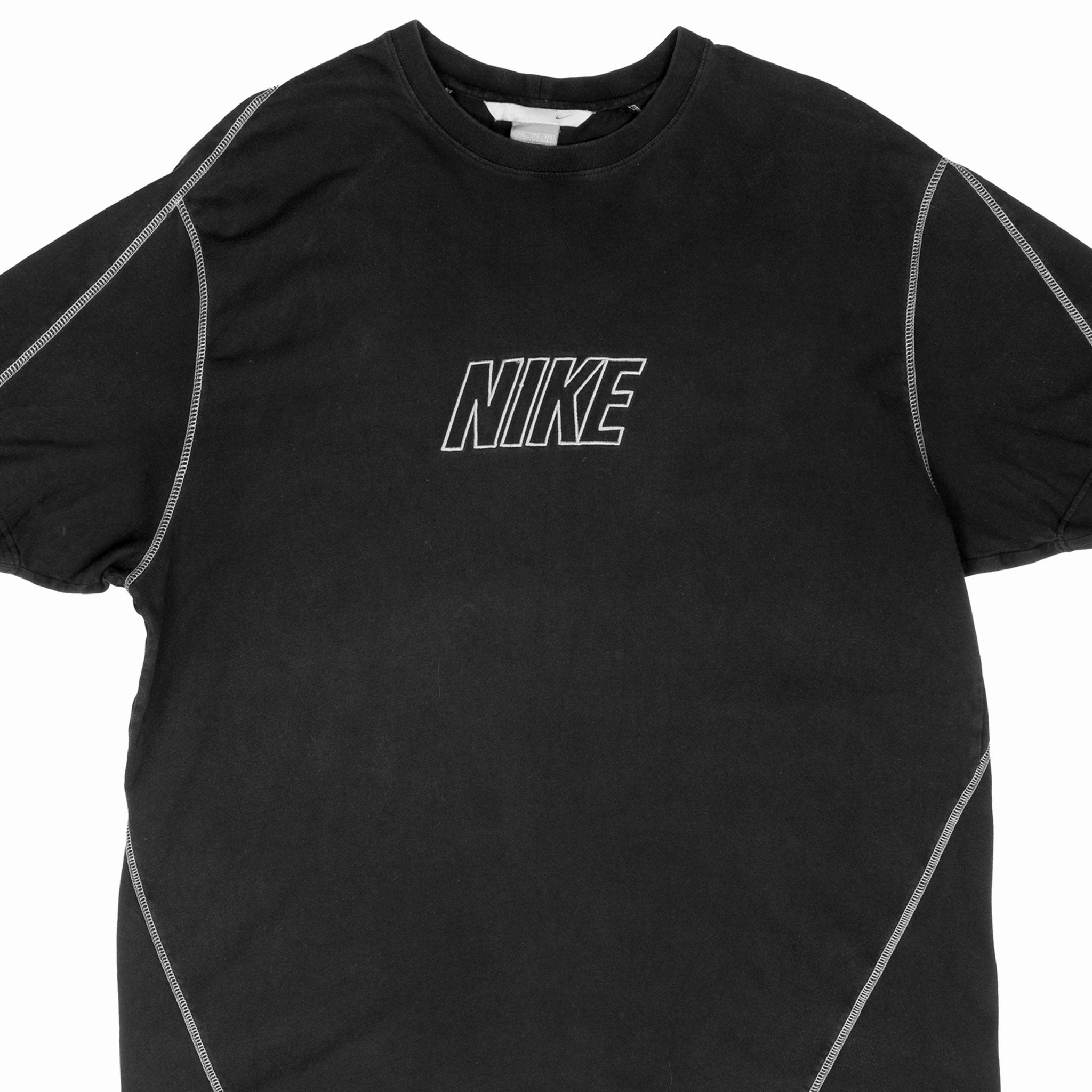 VINTAGE NIKE SPELLOUT BLACK TEE SHIRT 2000S 2XL Cycling endurance ZeroWaste Production