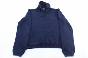Classic Relaxed product personalization creativity Women's Ralph Lauren Navy Blue Shawl Pullover Sweater