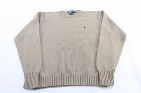 Polo by Ralph Lauren Embroidered Logo Beige Knit Sweater Houndstooth