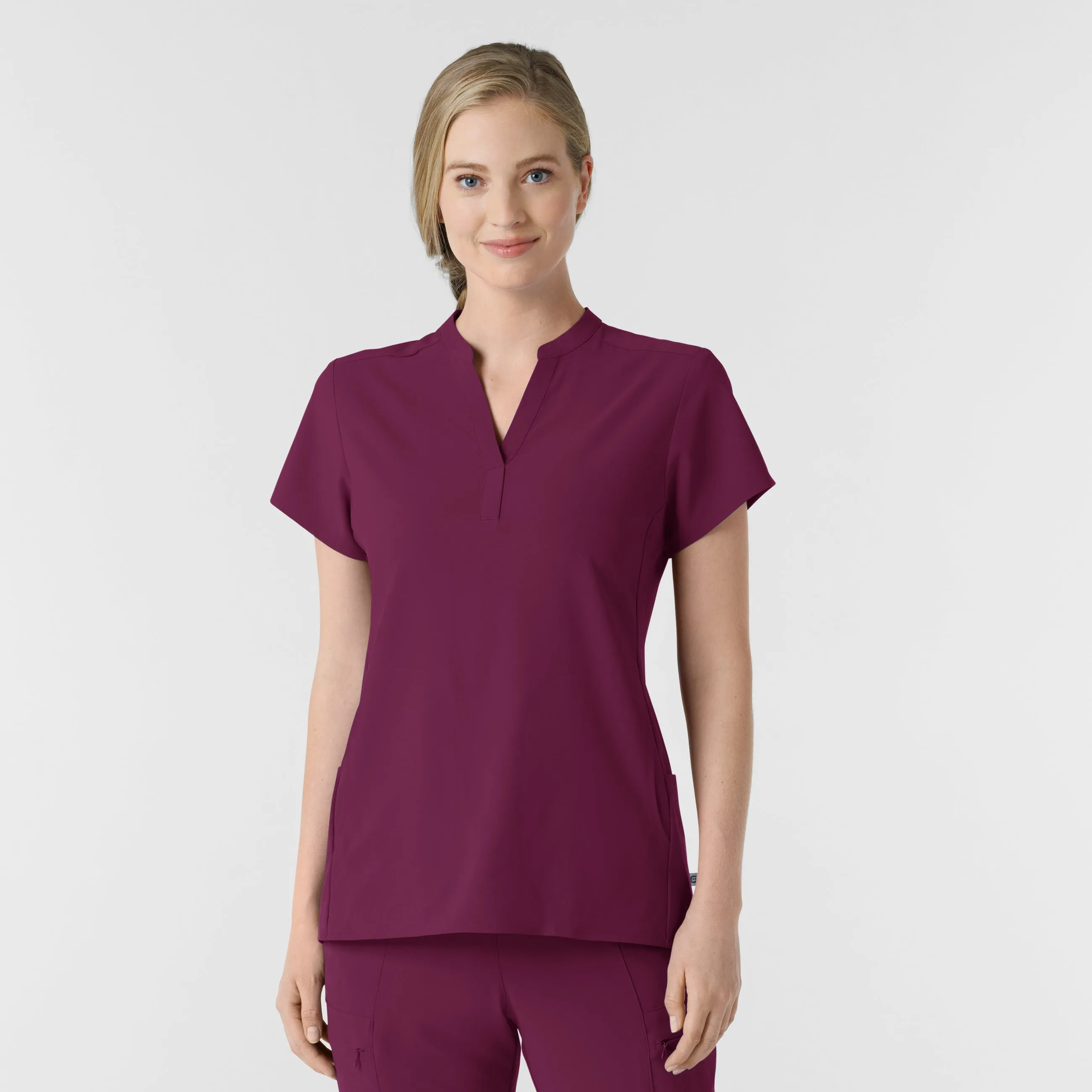 RENEW Women's Mandarin Collar Scrub Top - Wine UPFProtection Everyday Comfort
