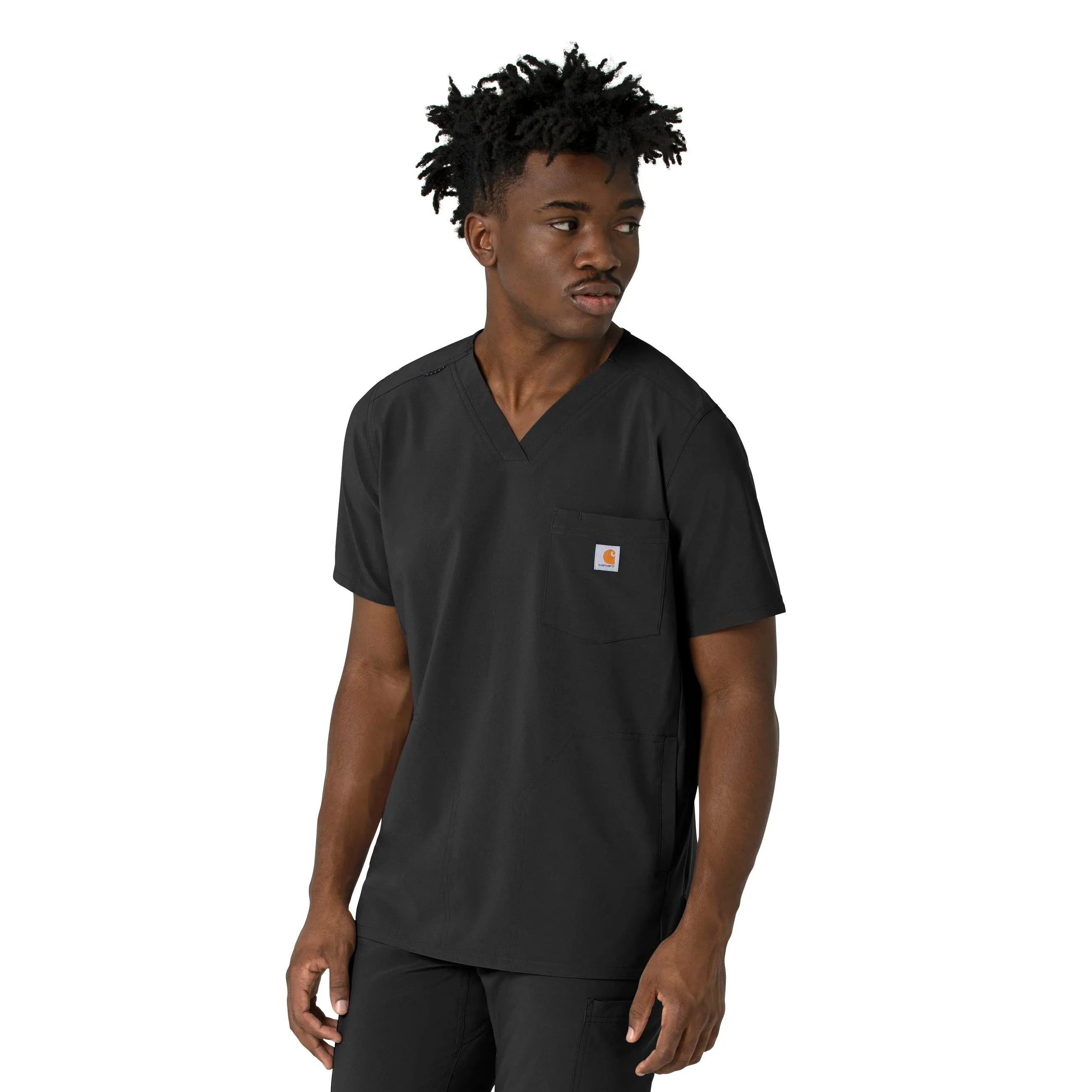 Carhartt Force Cross-Flex Men's V-Neck Scrub Top - Black Stretch Fit