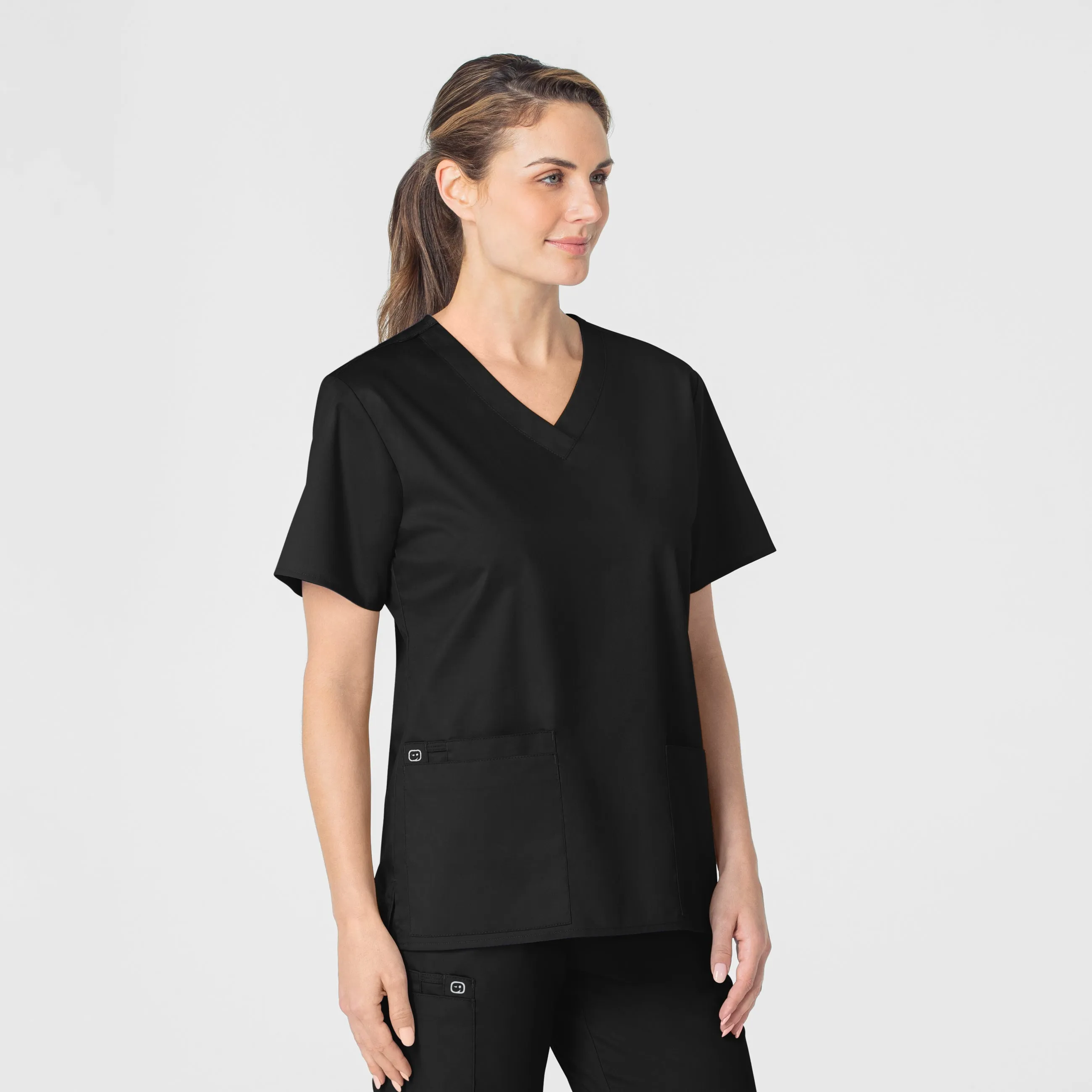 Variable Tension Adjustment WonderWORK Women's V-Neck Scrub Top - Black