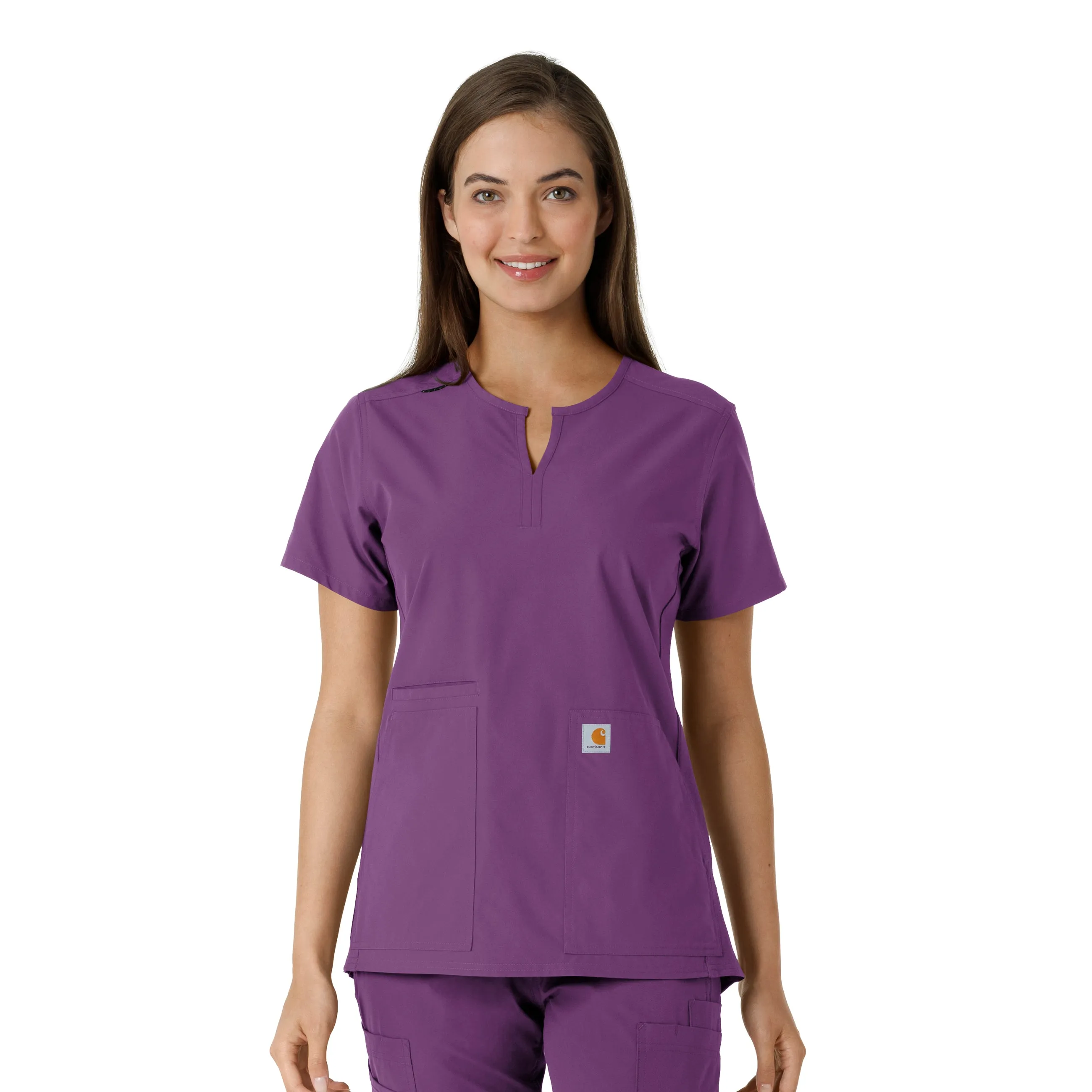 Stretch Blouse Anti Pilling Fabric Carhartt Force Essentials Women's Notch Neck Tunic Knit Panel Scrub Top - Eggplant