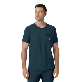 Carhartt Force Cross-Flex Men's Crew Neck Scrub Top - Navy NonSlip Grip Tape OversizedSilhouette