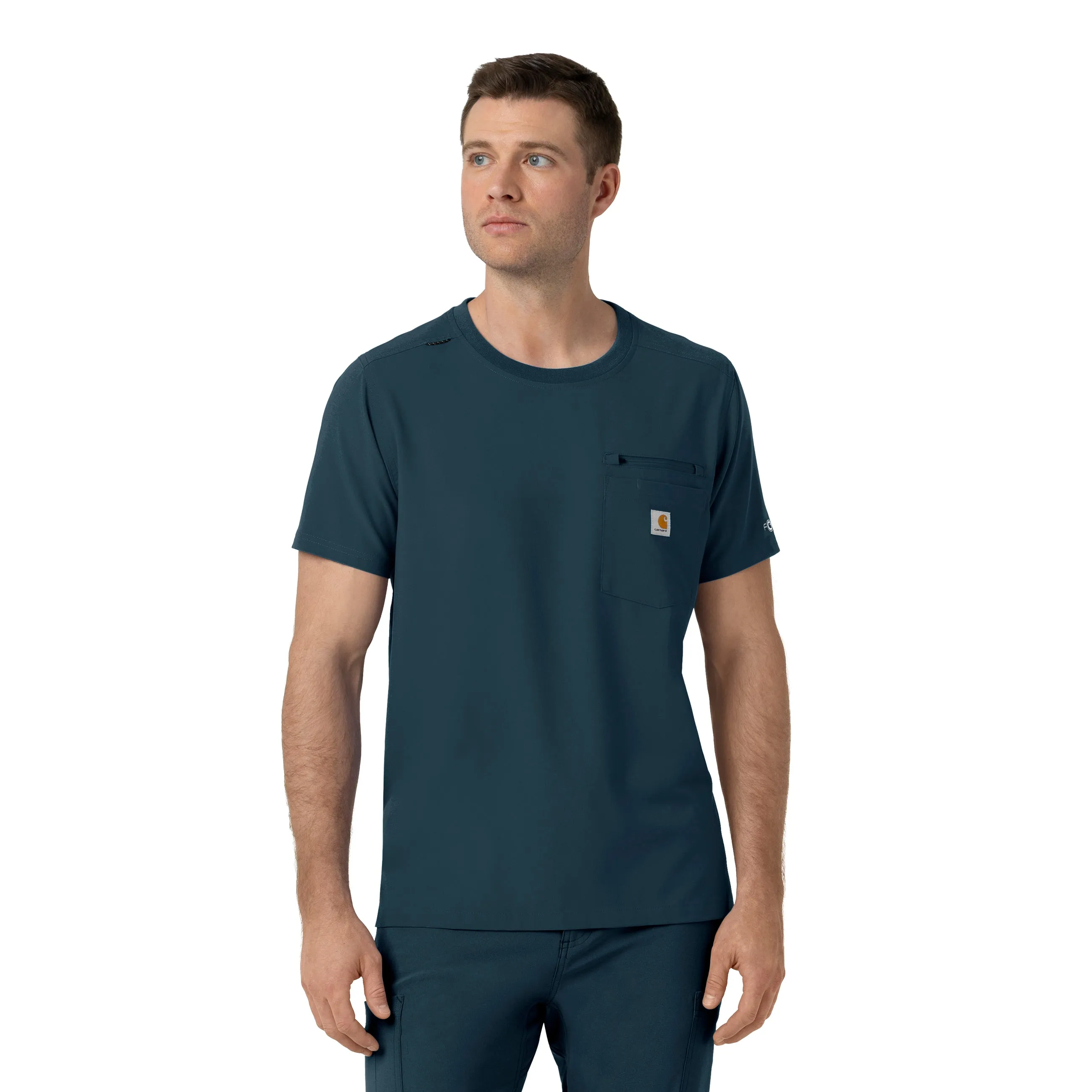 Thermal Regulating Design HiddenVentilationPockets Carhartt Force Cross-Flex Men's Crew Neck Scrub Top - Navy