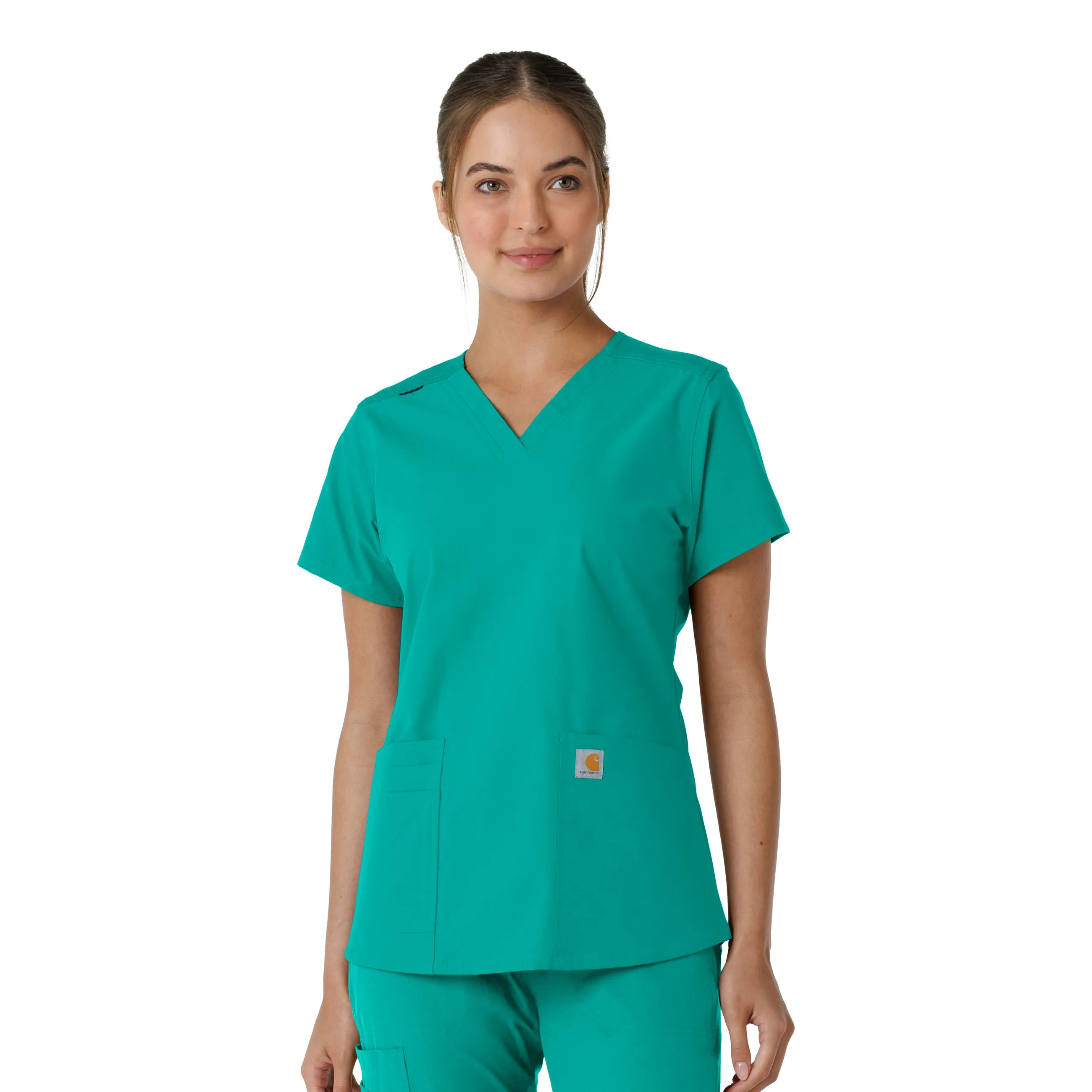 Classic Hoodie Carhartt Force Essentials Women's V-Neck Knit Panel Scrub Top - Teal