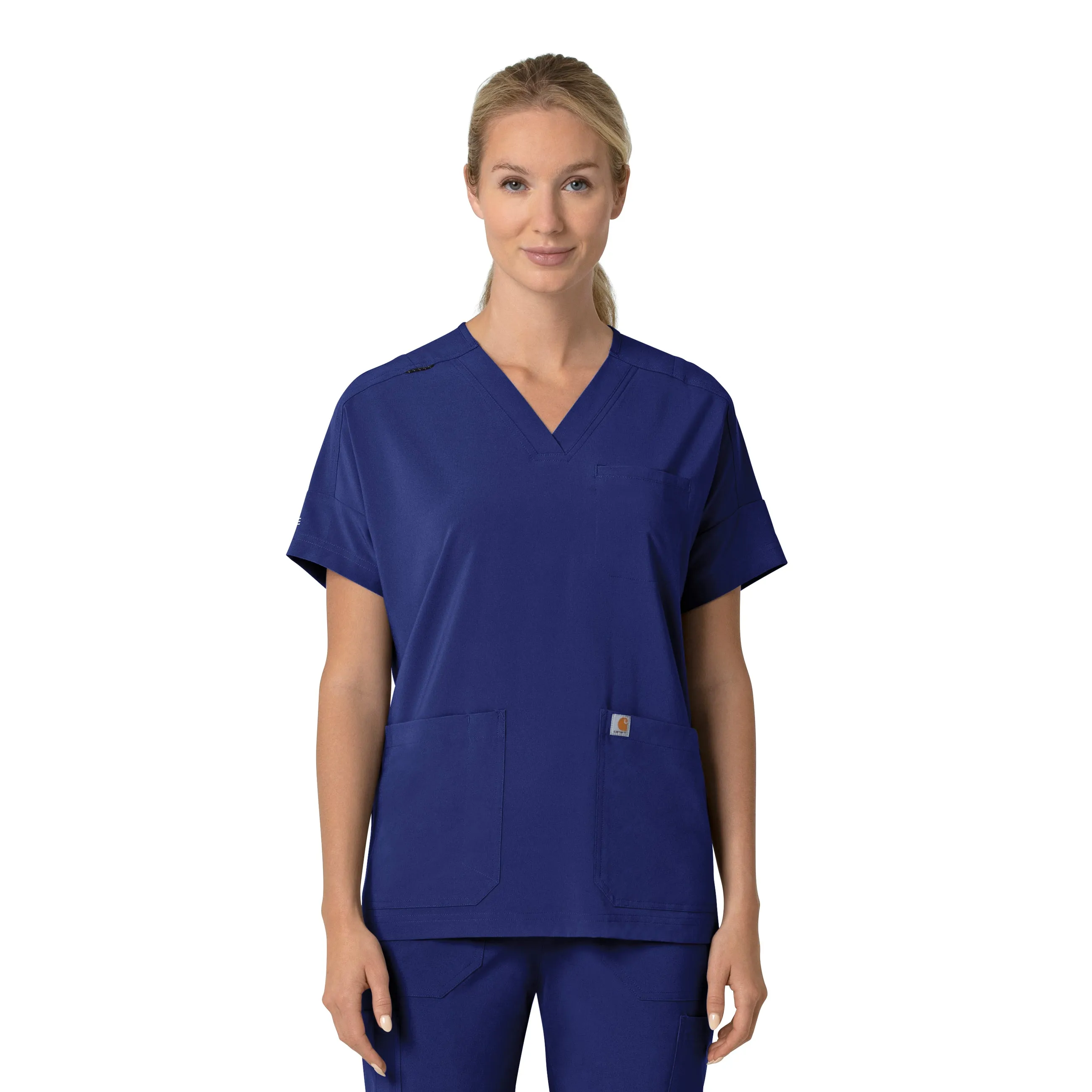 Carhartt Force Cross-Flex Women's Oversized V-Neck Scrub Top - Galaxy Blue LayeredPanel