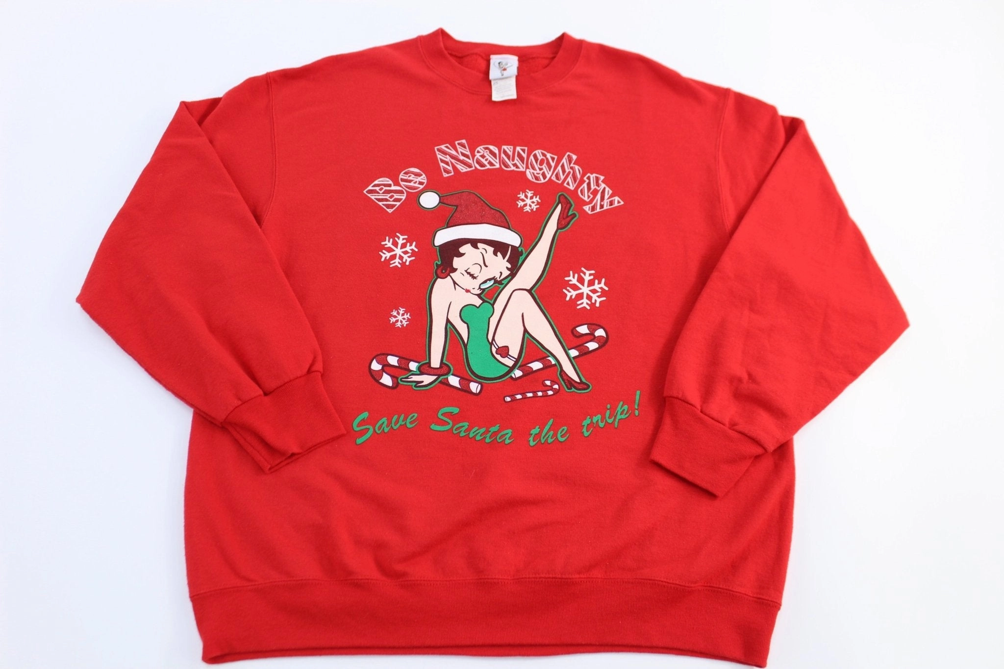 Vintage Betty Boop "Be Naughty" Red Sweatshirt Stylish Comfort Smart Wear