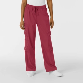 Stylish Comfort Boundless Women's Classic Wide Leg Double Cargo Scrub Pant - Ruby
