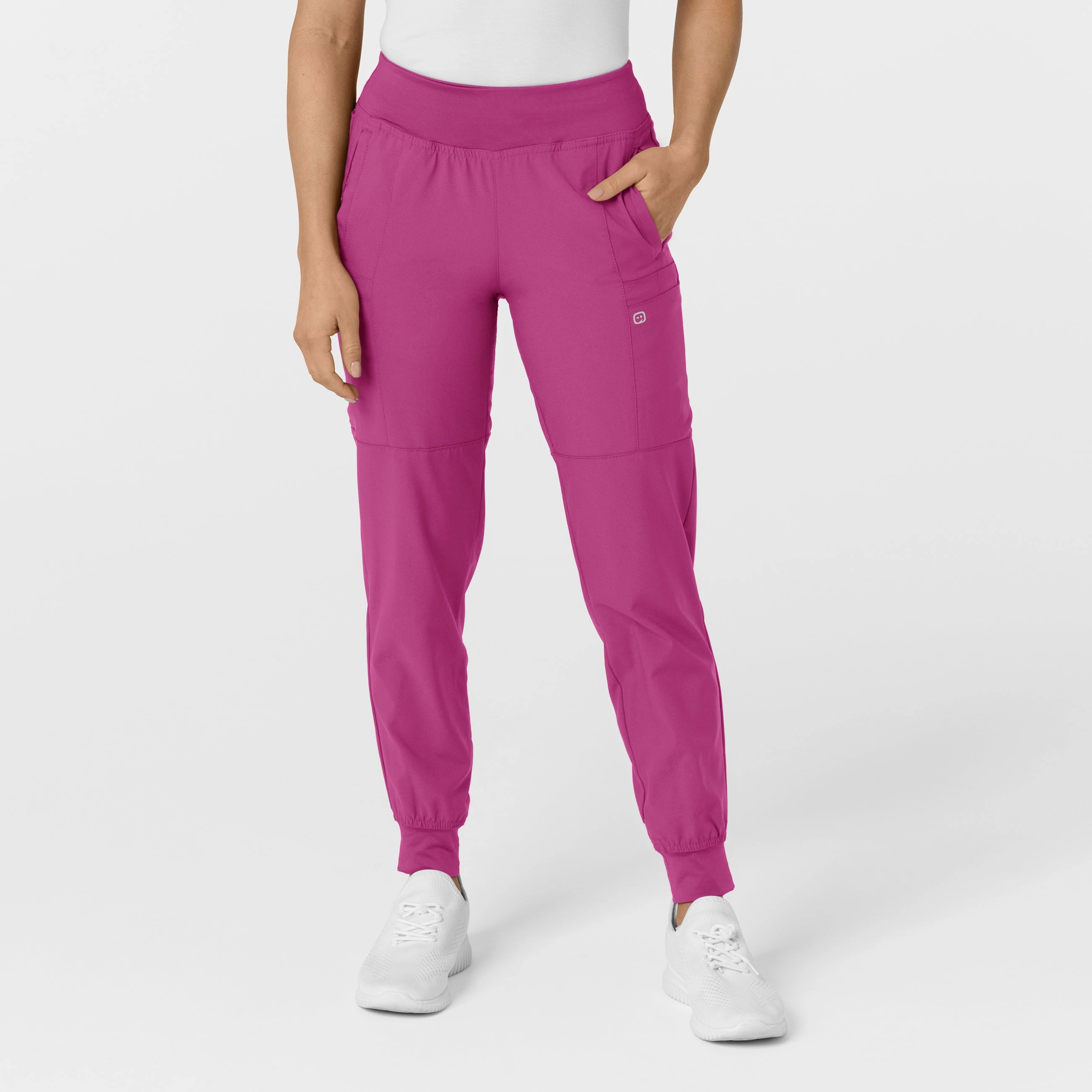 W123 Women's Comfort Waist Cargo Jogger Scrub Pant - Raspberry Movement Ready