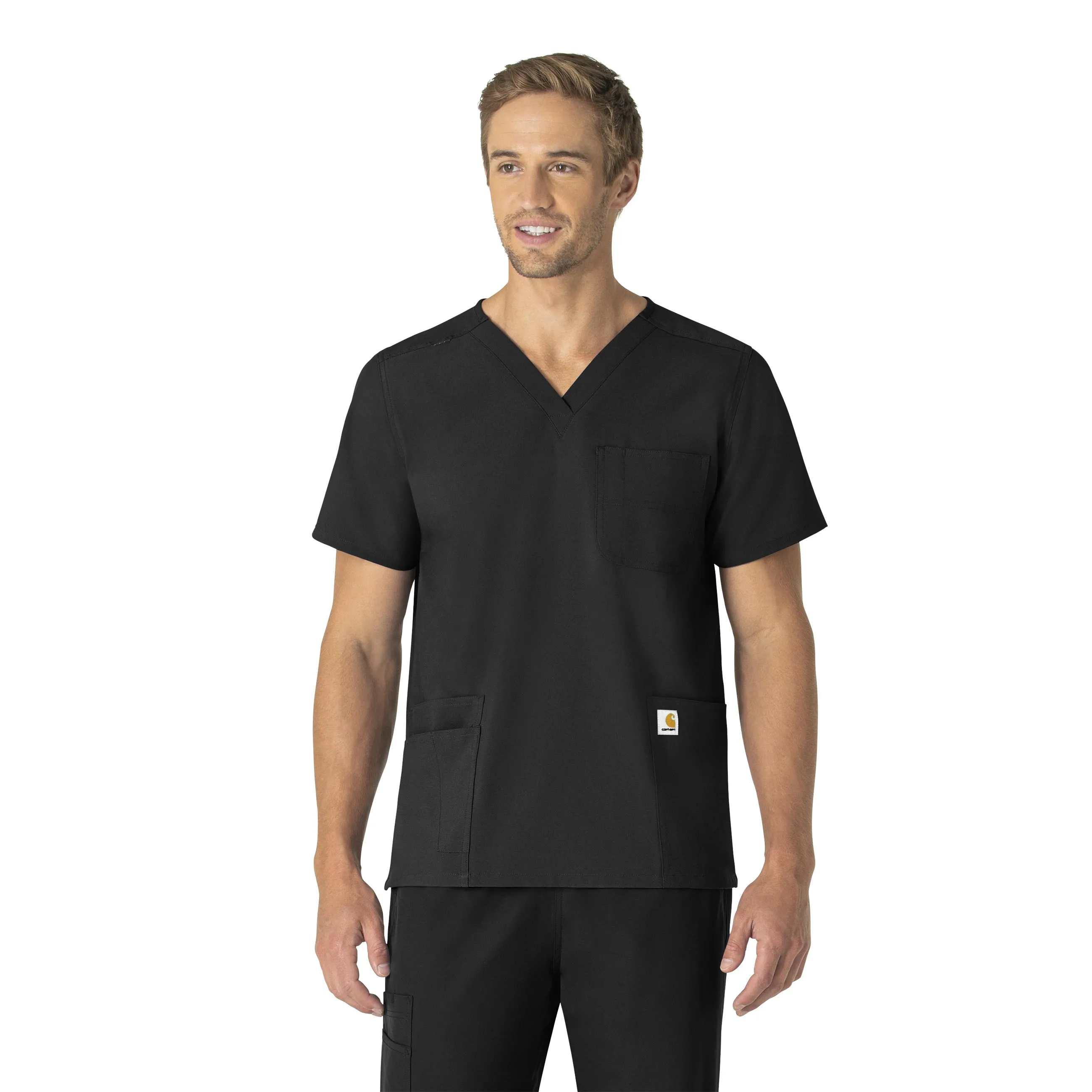 PlacketDetail Carhartt Force Essentials Unisex V-Neck 6-Pocket Scrub Top - Black