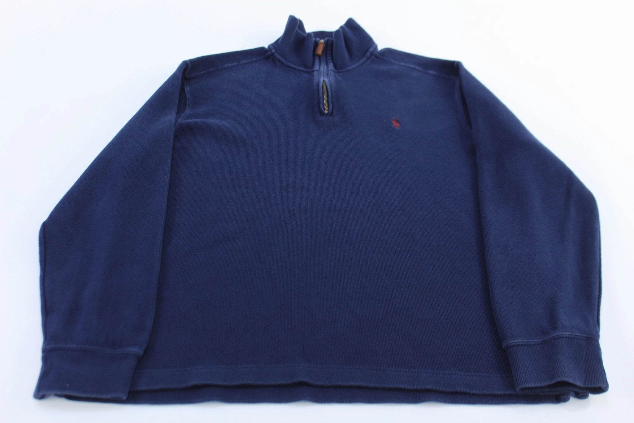 Polo by Ralph Lauren Embroidered Logo Blue Quarter Zip Sweater Modern Fit