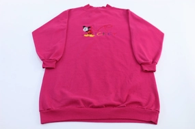 Classic Minimal 90's Mickey Mouse Embroidered Pink Sleep Sweatshirt