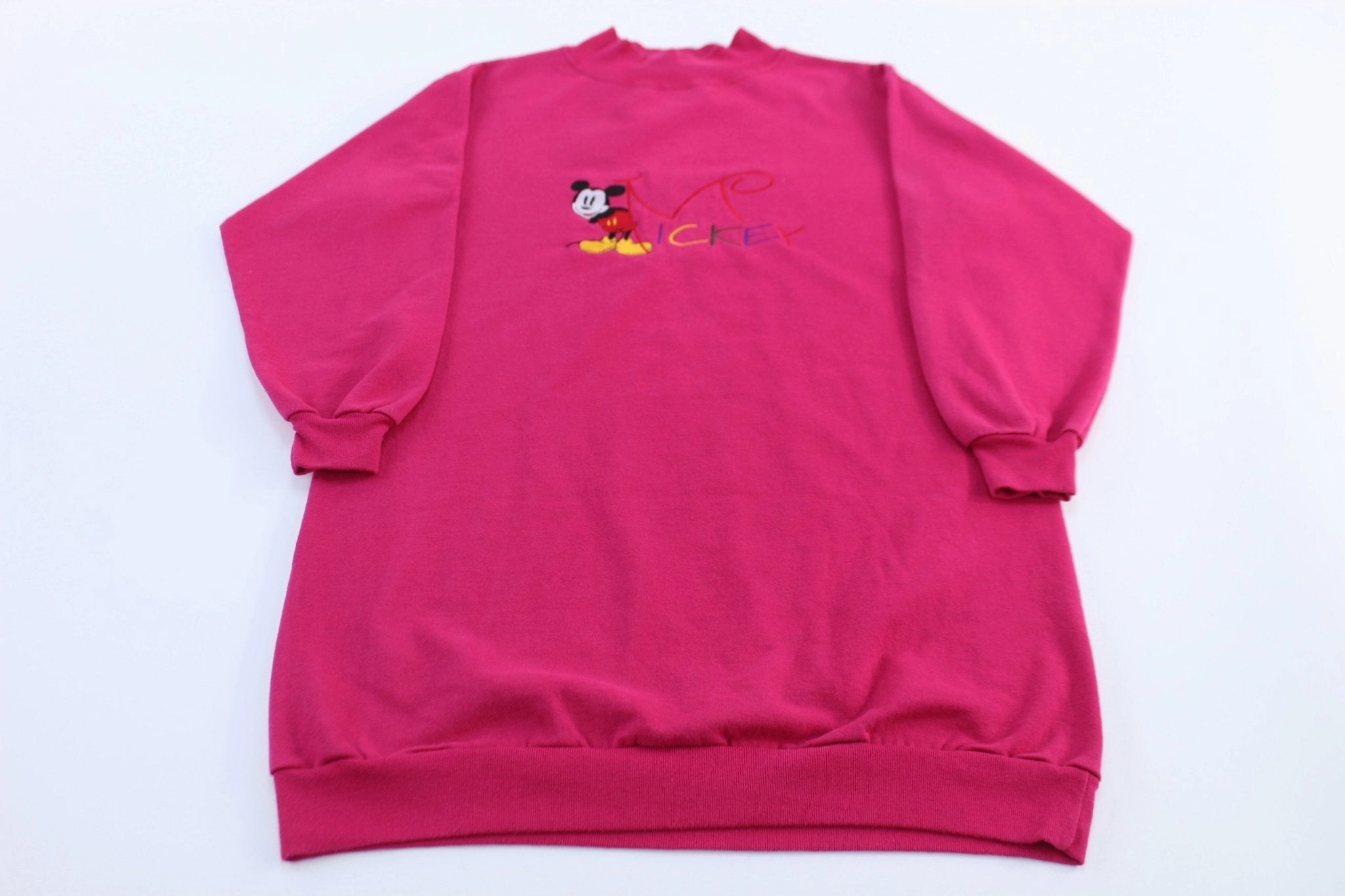 Classic Minimal 90's Mickey Mouse Embroidered Pink Sleep Sweatshirt