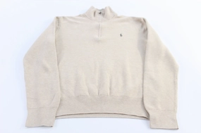 Polo Ralph Lauren Embroidered Logo Tan Quarter Zip Sweater Unique school wear