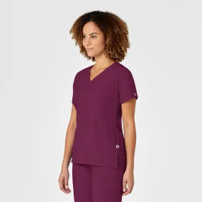 MeshPanelIntegration Formal Wear W123 Women's Mock Wrap Scrub Top - Wine