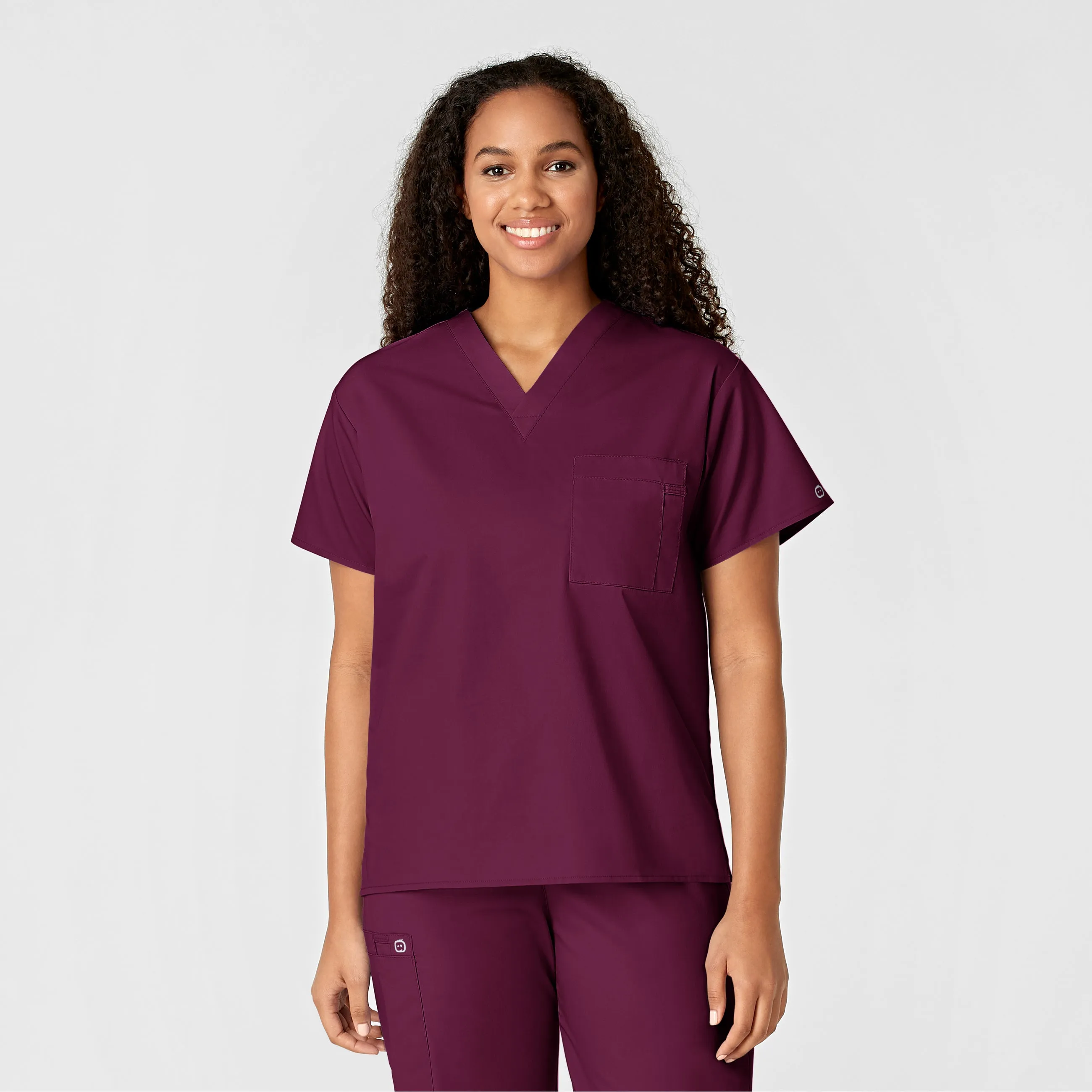 WonderWORK Unisex V-Neck Scrub Top - Wine summer top DurableReinforcement