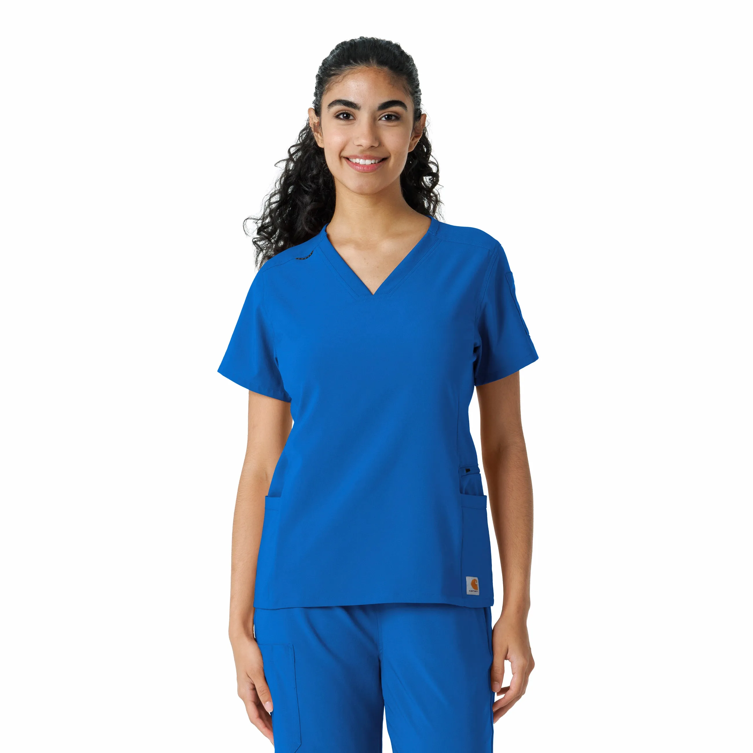 Carhartt Force Cross-Flex Women's Knit Panel Scrub Top - Royal Two Tone Weave AbrasionResistantFabric